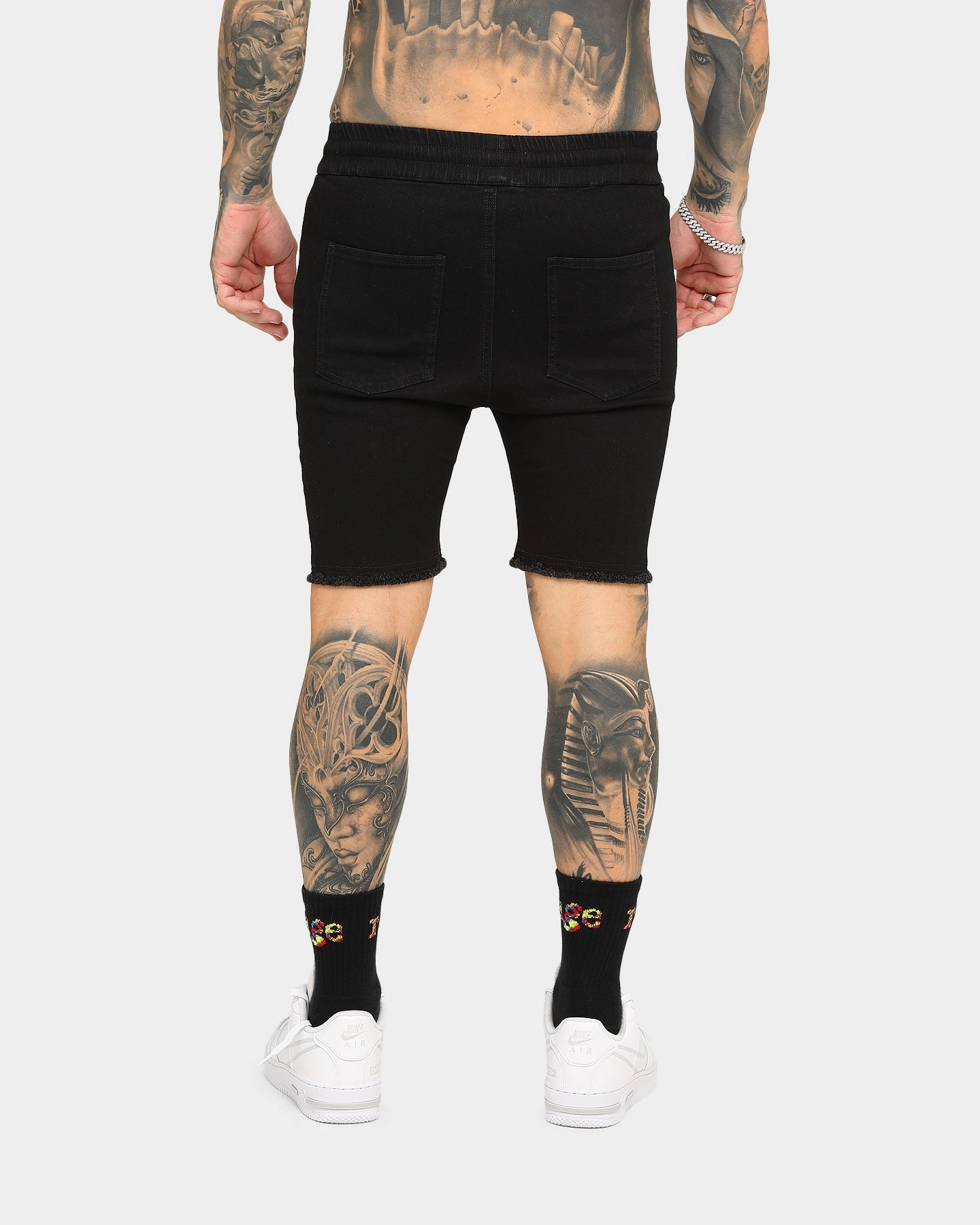 Abrasion Resistant Hem ENES Gunner Skinny Ripped Shorts Black