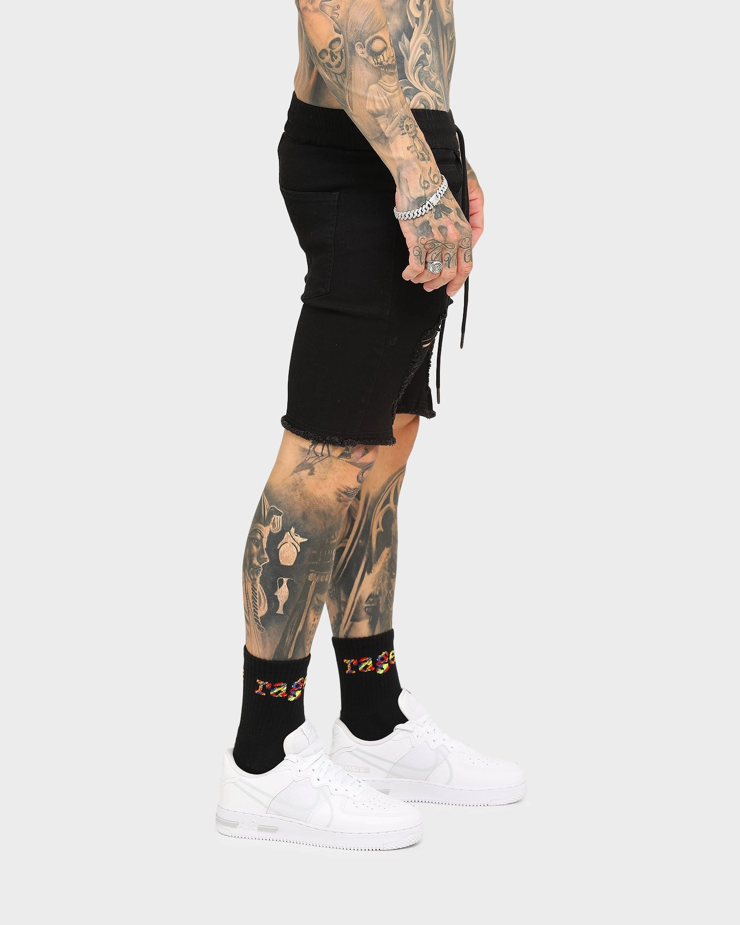 Beach Bound ENES Gunner Skinny Ripped Shorts Black