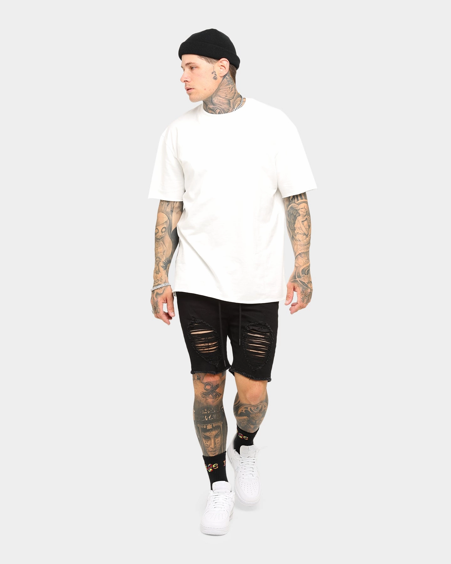 ENES Gunner Skinny Ripped Shorts Black Dynamic Tension Control