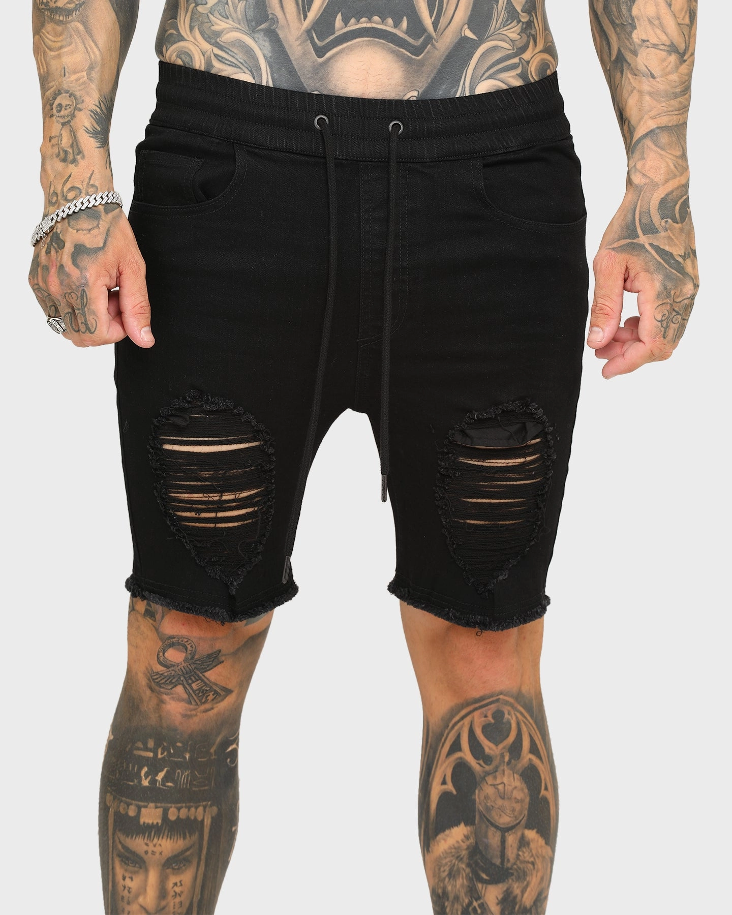 Wind Resistant Material ENES Gunner Skinny Ripped Shorts Black