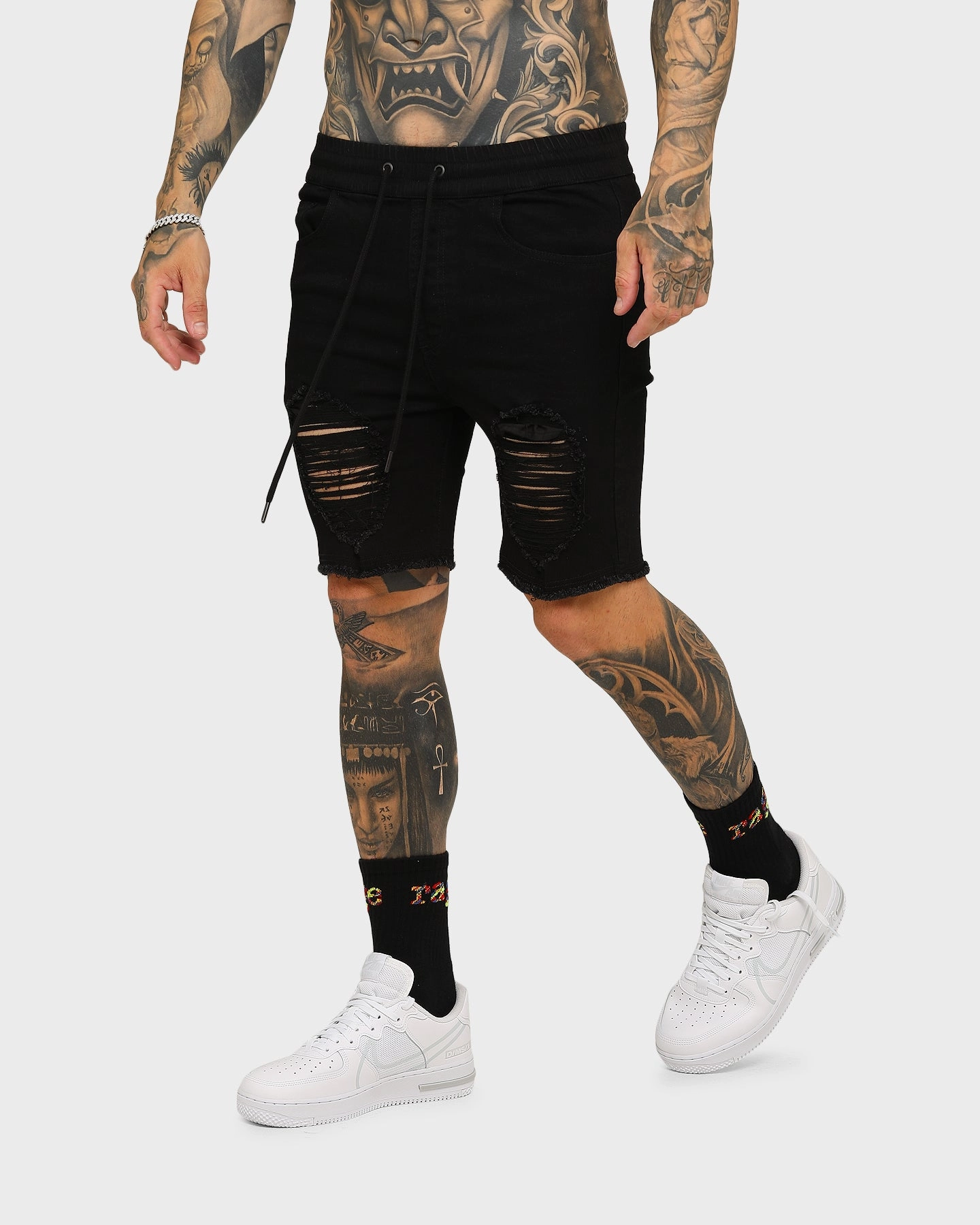 ENES Gunner Skinny Ripped Shorts Black Retroreflective Accents