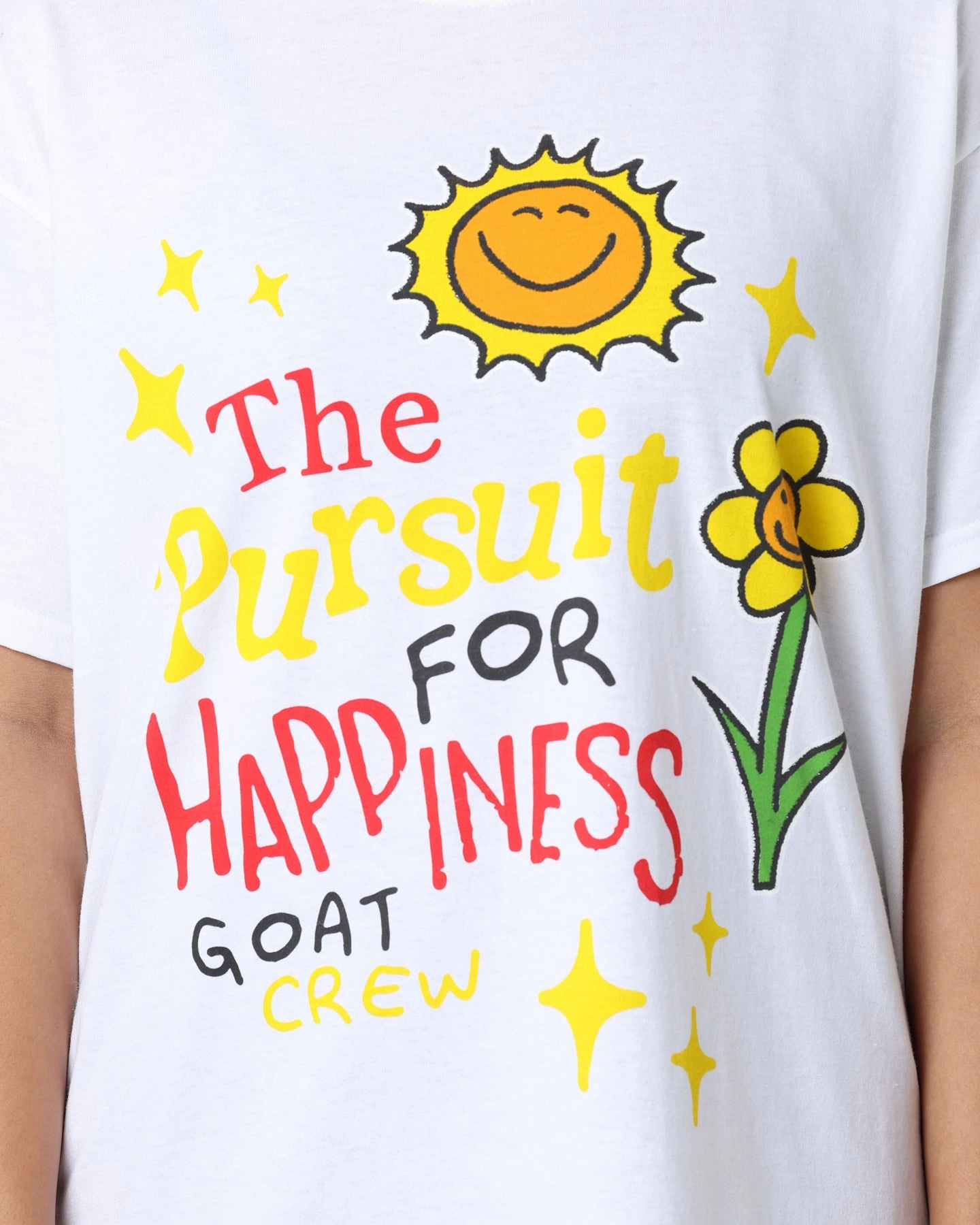 Flexible Ribbed Neckline Comfortable Layering Goat Crew Pursuit 4 Happiness T-Shirt White