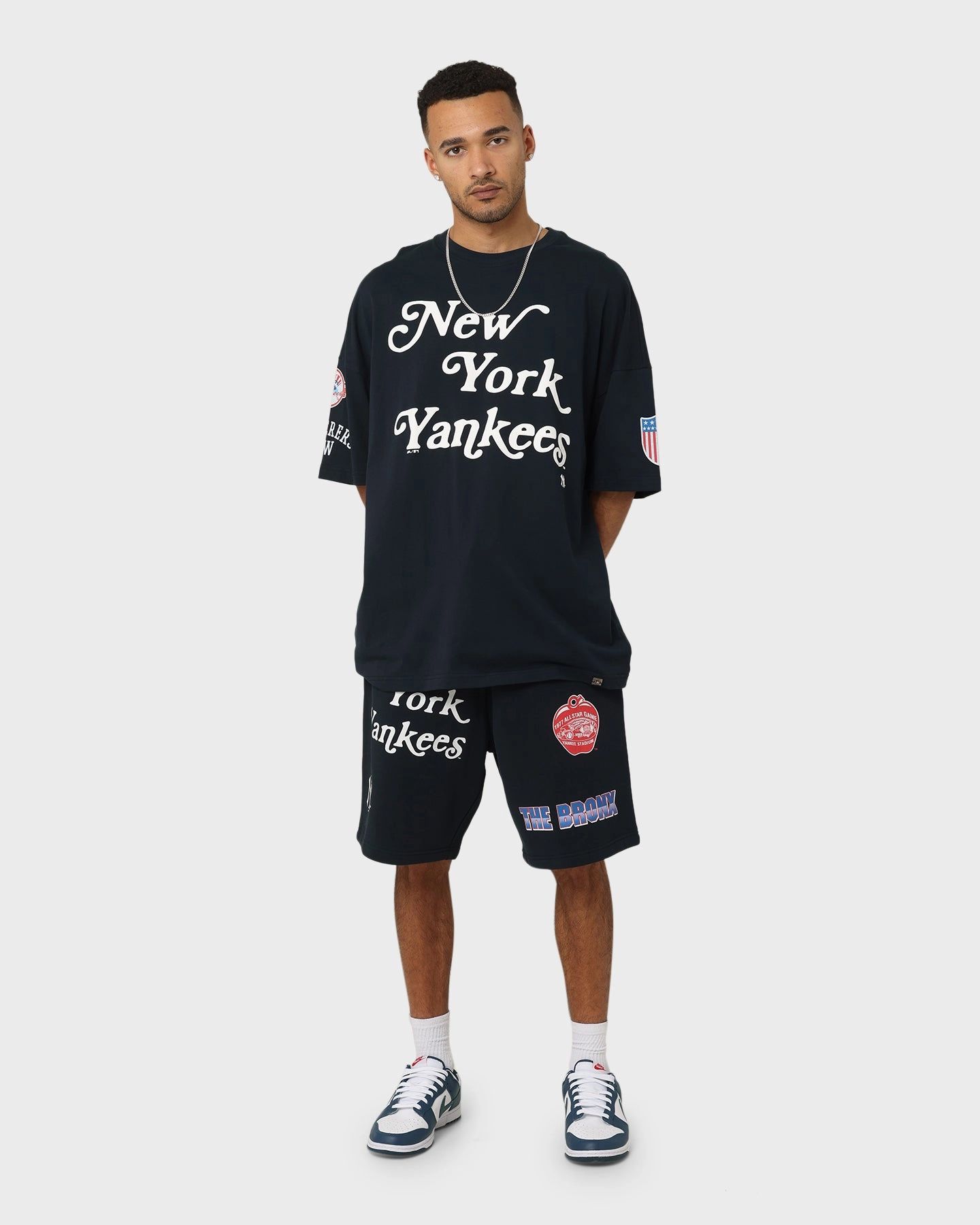 Flexible Cut Majestic Athletic New York Yankees Puff Print Patch Fleece Shorts True Navy