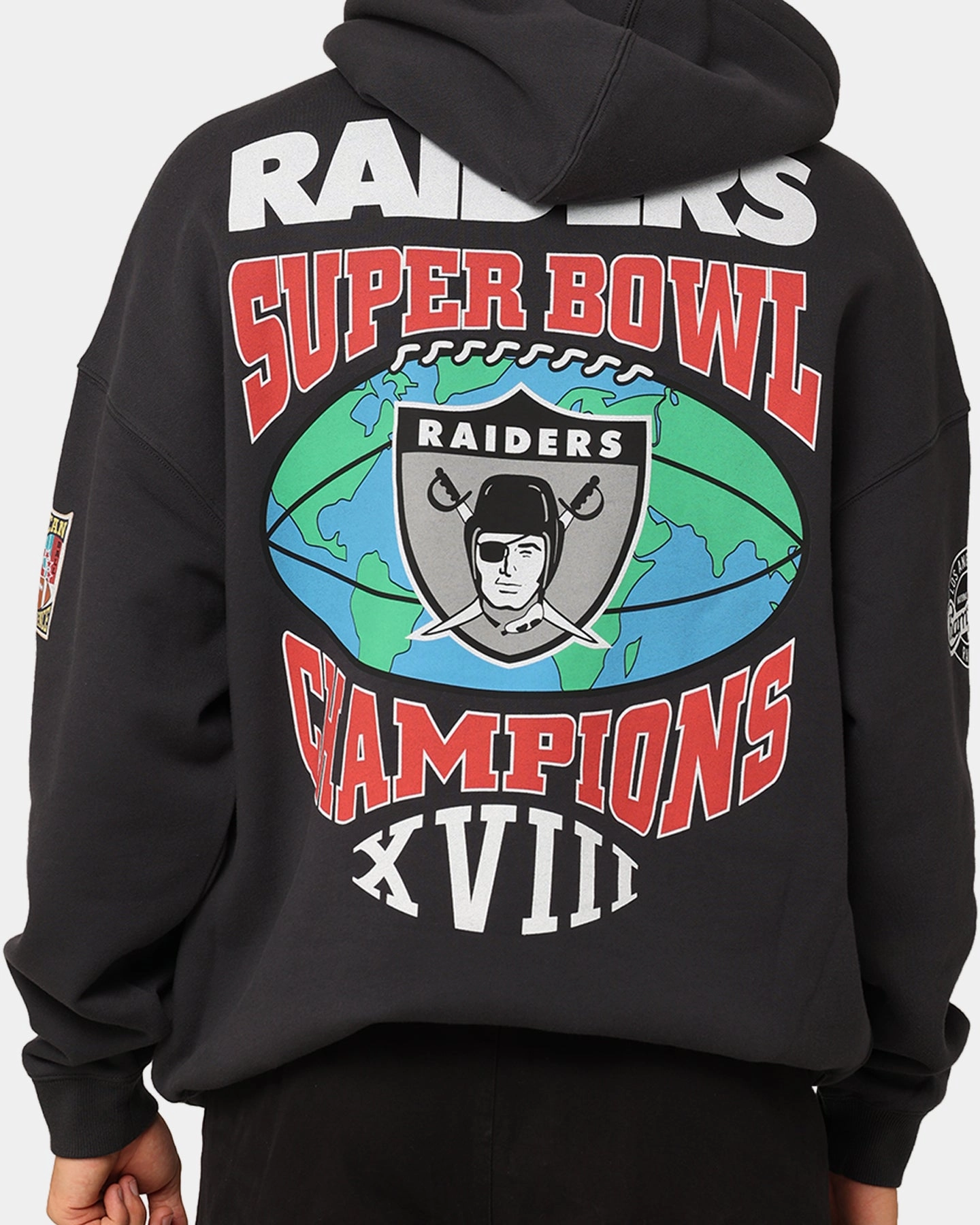Contoured Fit Mitchell & Ness Los Angeles Raiders Super Bowl World Hoodie Faded Black