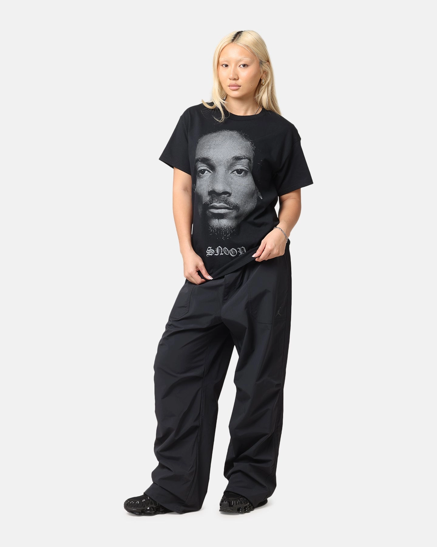 Stretch Knit Layered Collar Structure Snoop Dogg Big Face T-Shirt Black