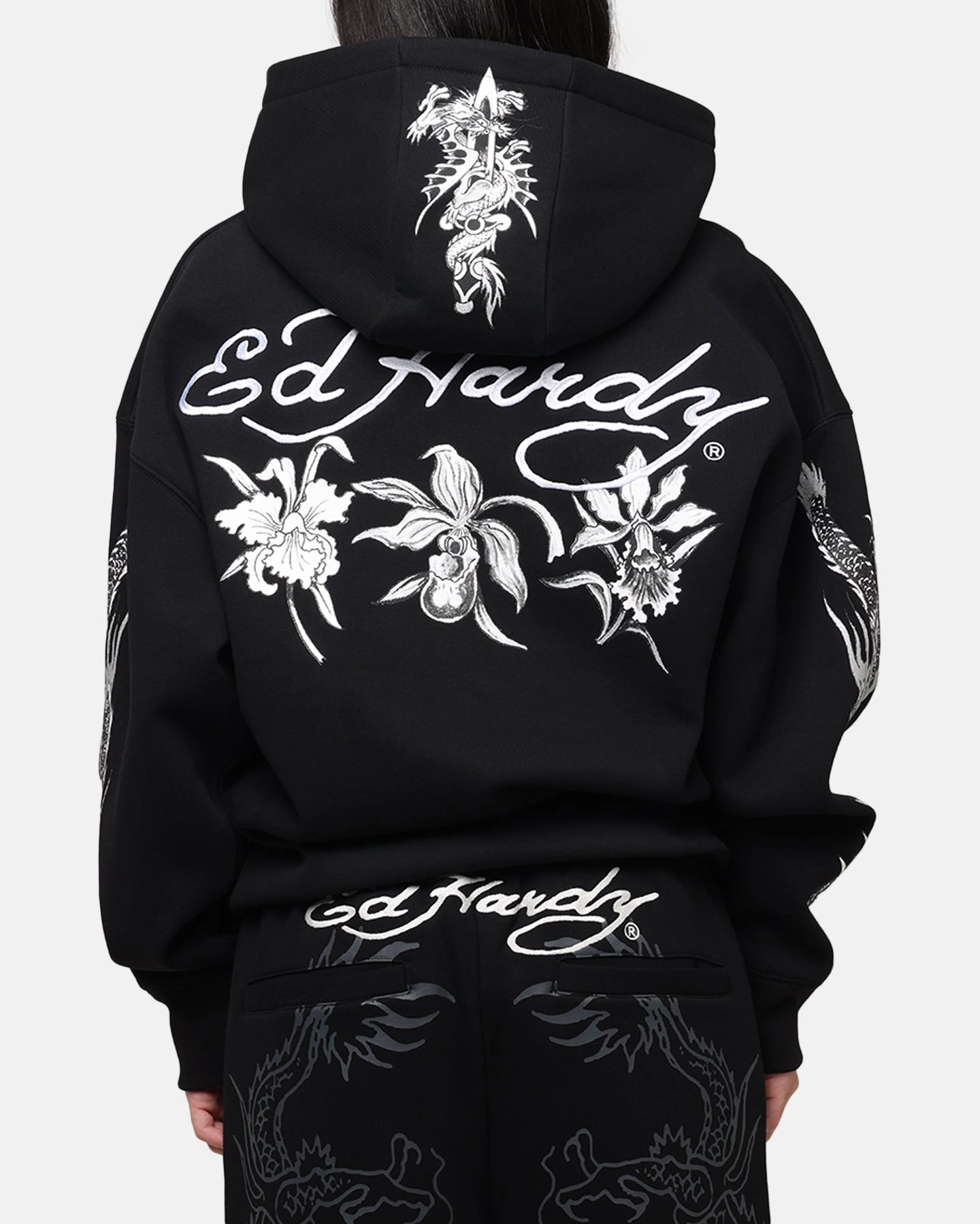 Deer like Ed Hardy Floral Zip Hoodie Black
