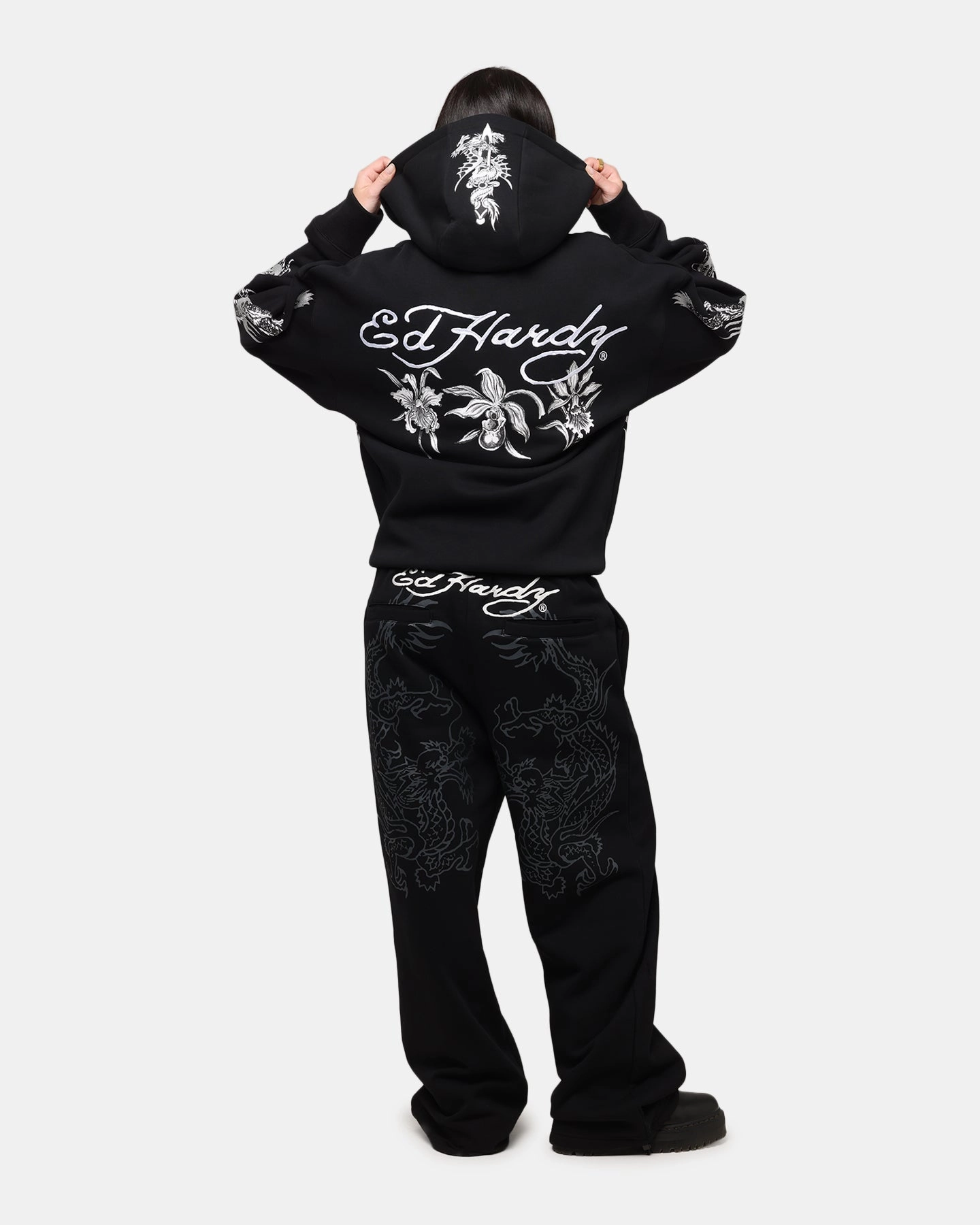 Ed Hardy Floral Zip Hoodie Black crew neck Carnival wear