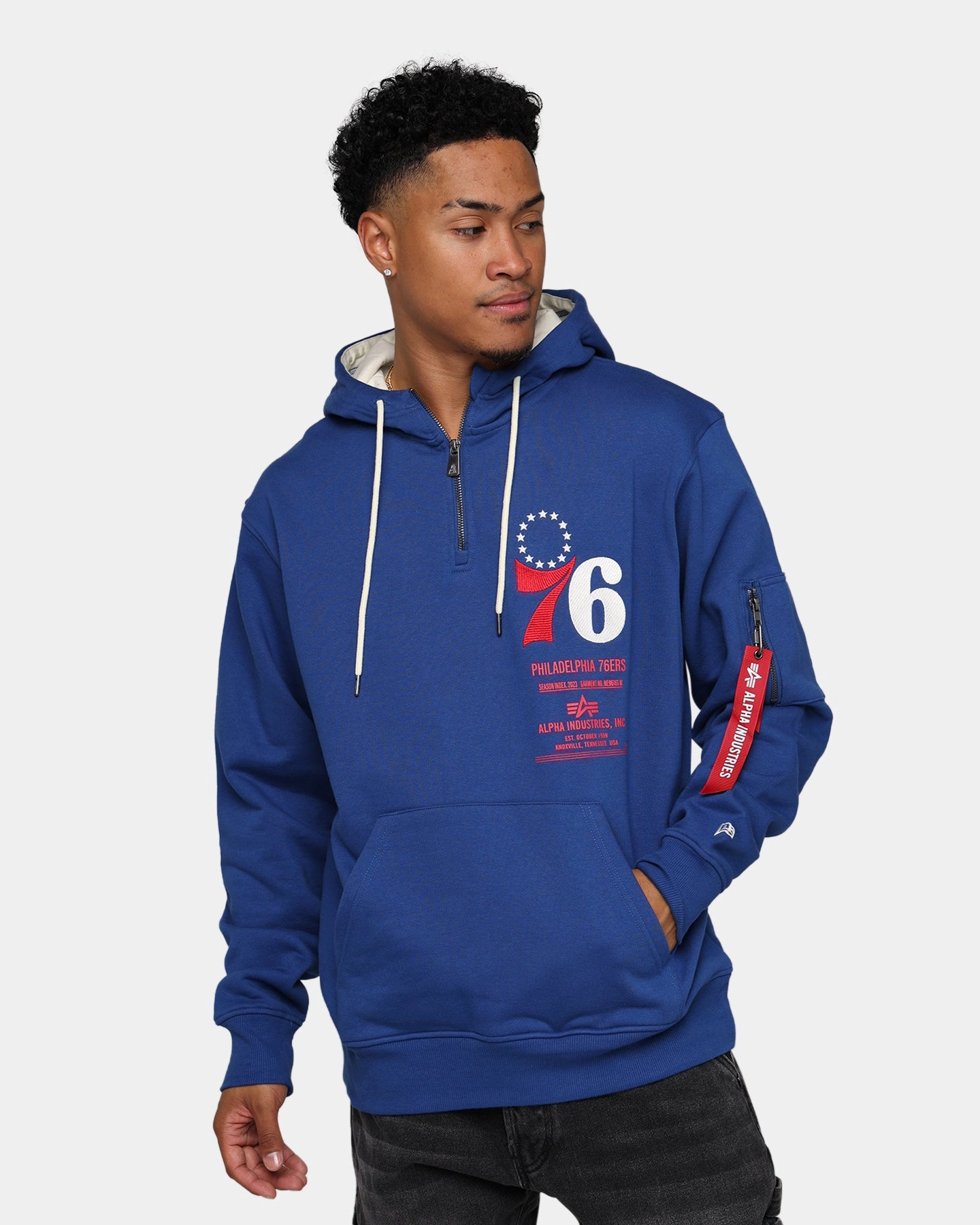New Era X Alpha Industries Philadelphia 76ers Zipper Hoodie Blue Keychain Art Exhibition