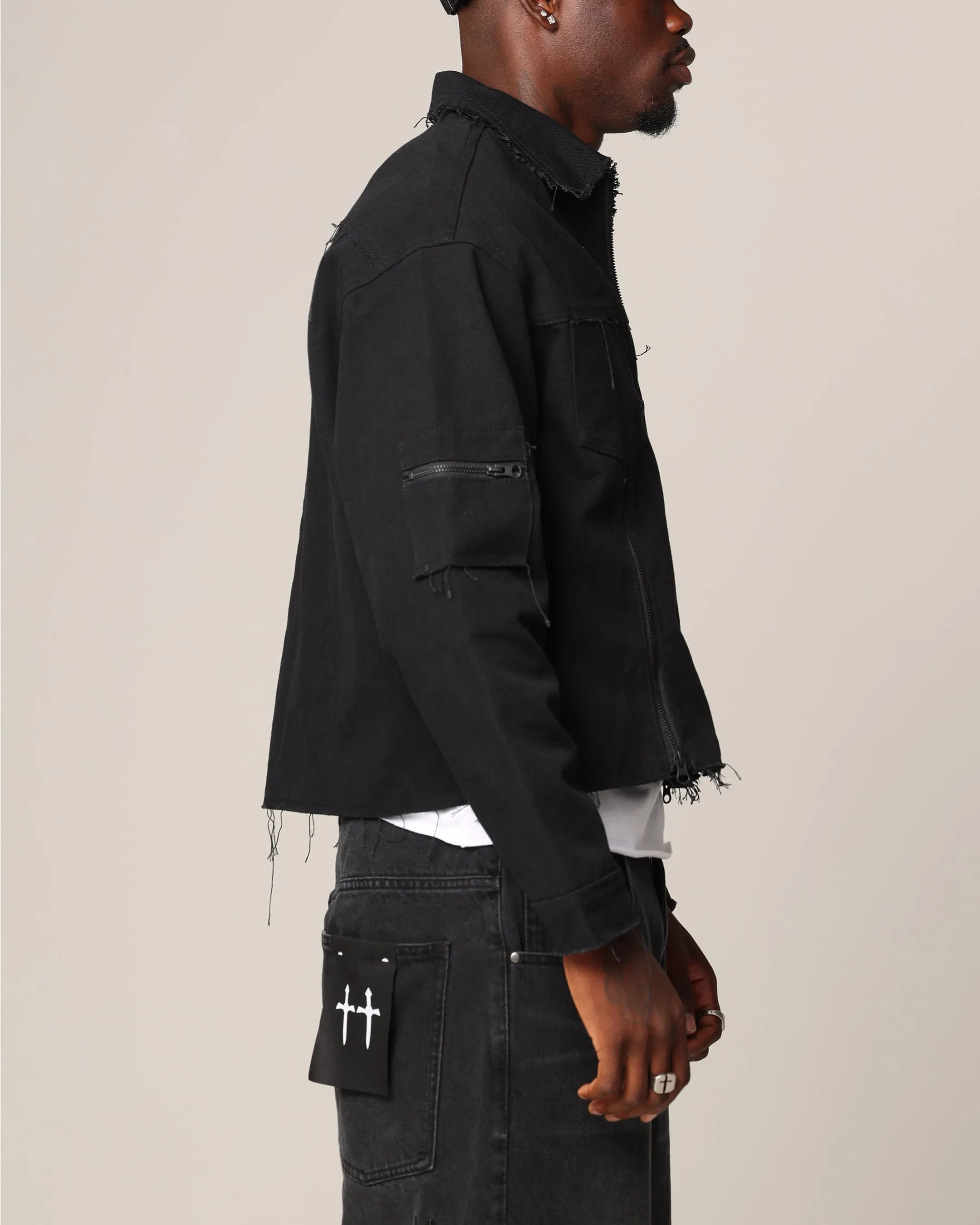 birthday celebration Saint Morta Nightcrawler Cuttoff Jacket Black