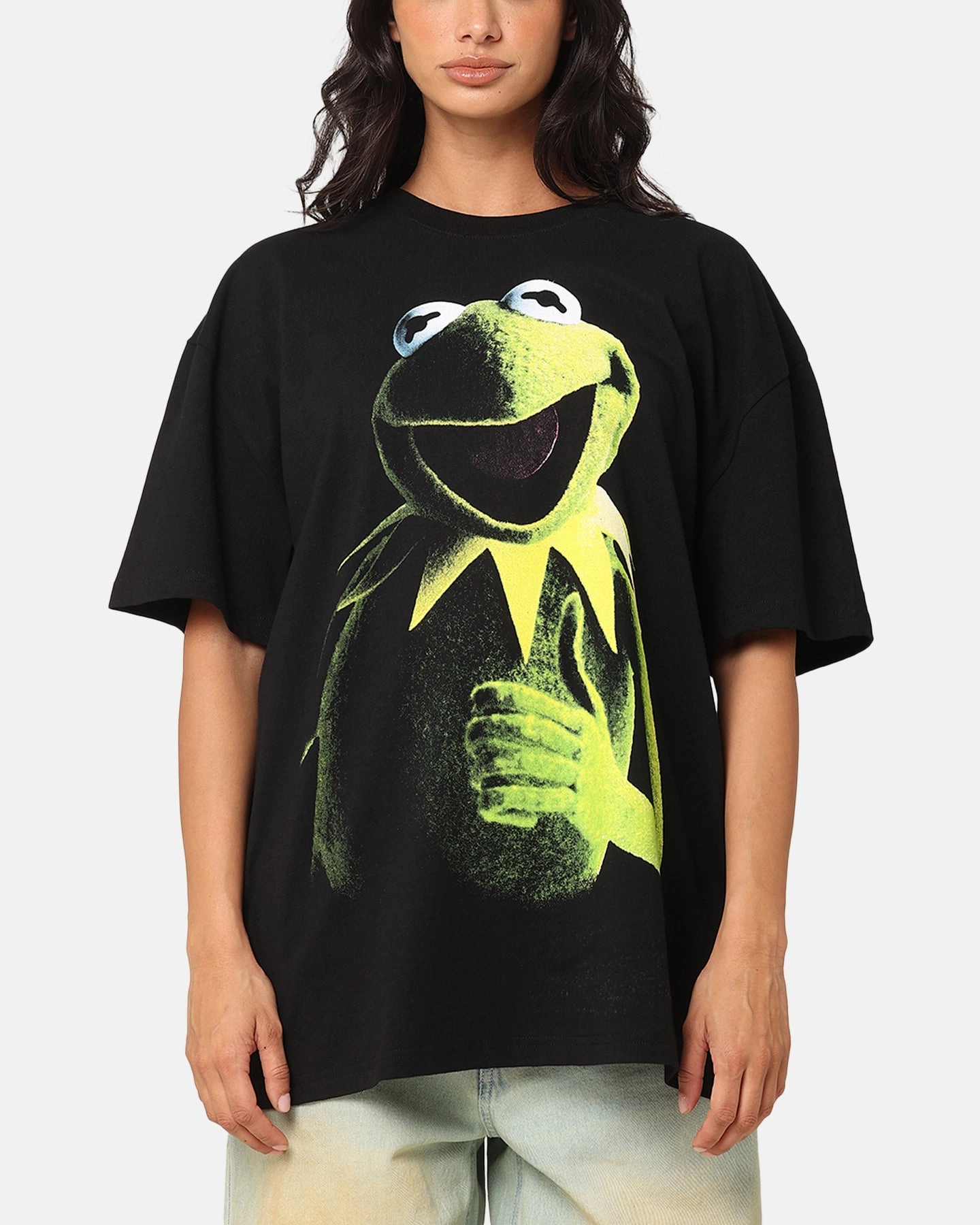 American Thrift Disney The Muppets Kermit Heavy T-Shirt Black Casual Fit Durable Knitwear