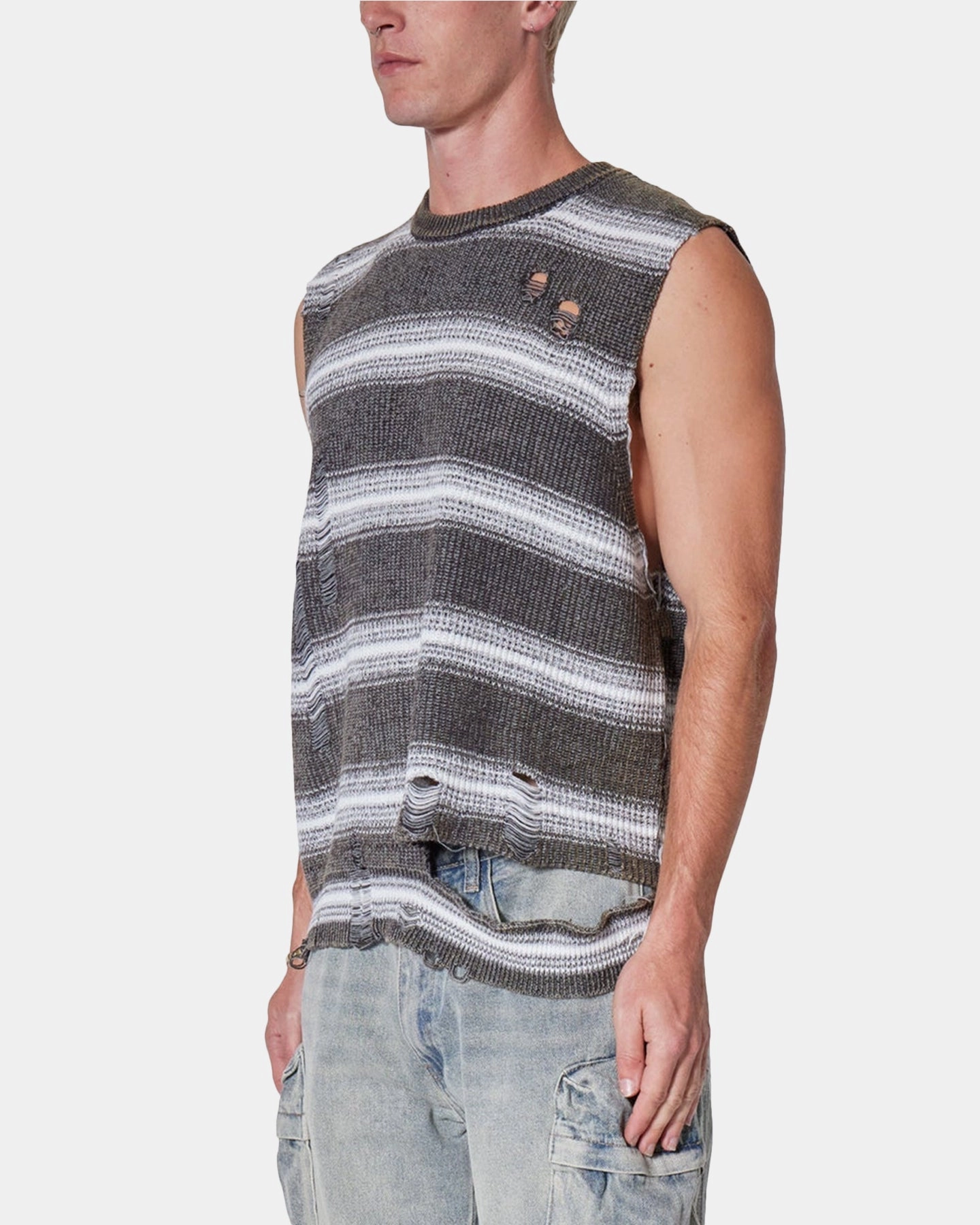 Job Interview MNML Destroyed Pullover Shirt Black/White