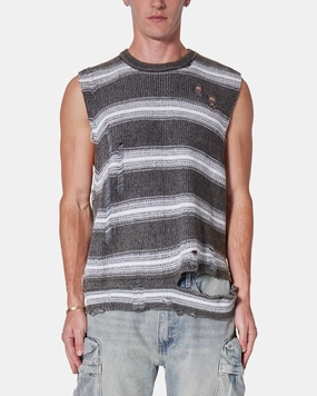 MNML Destroyed Pullover Shirt Black/White Set In Sleeve