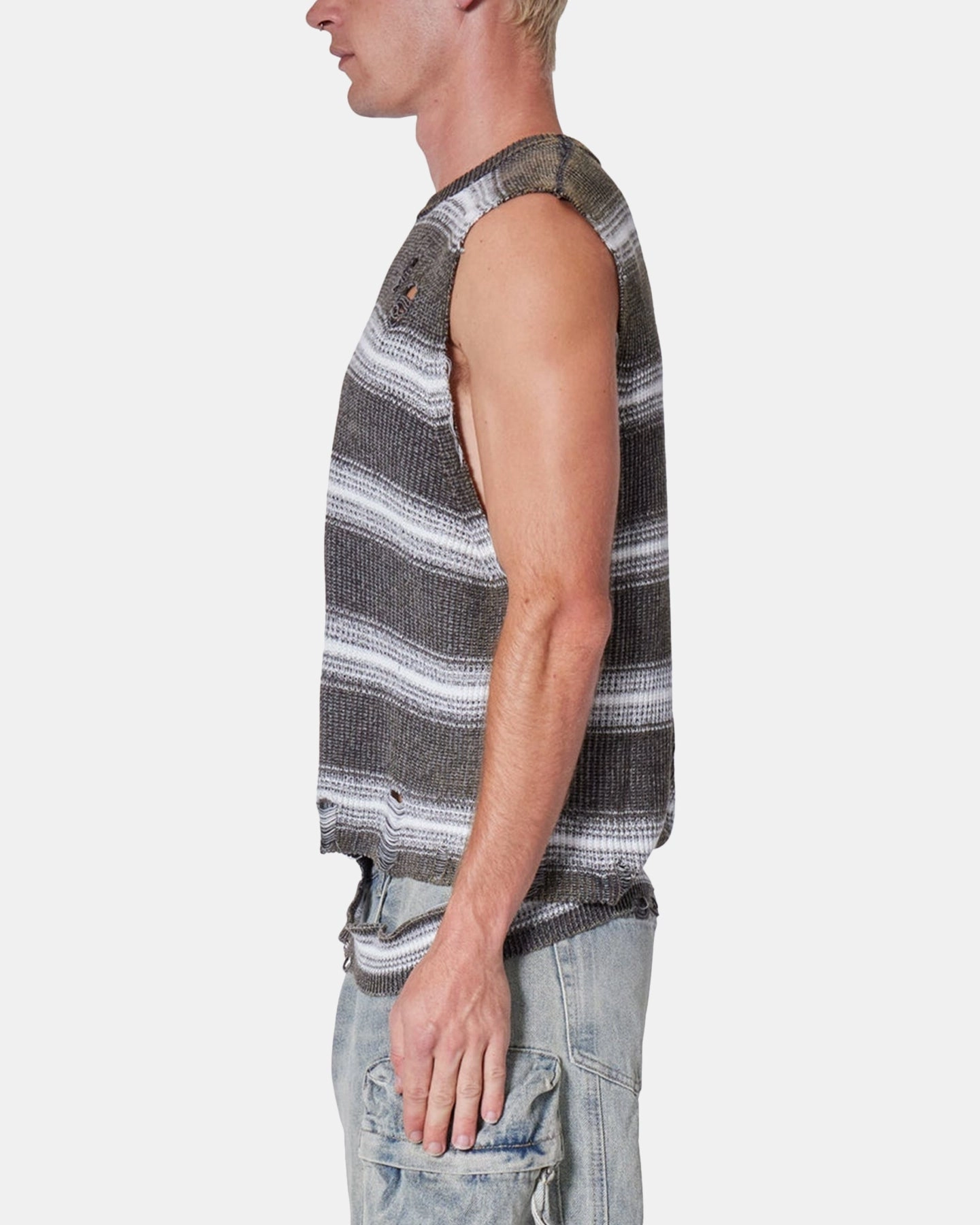 WrinkleResistant Sleek Style MNML Destroyed Pullover Shirt Black/White