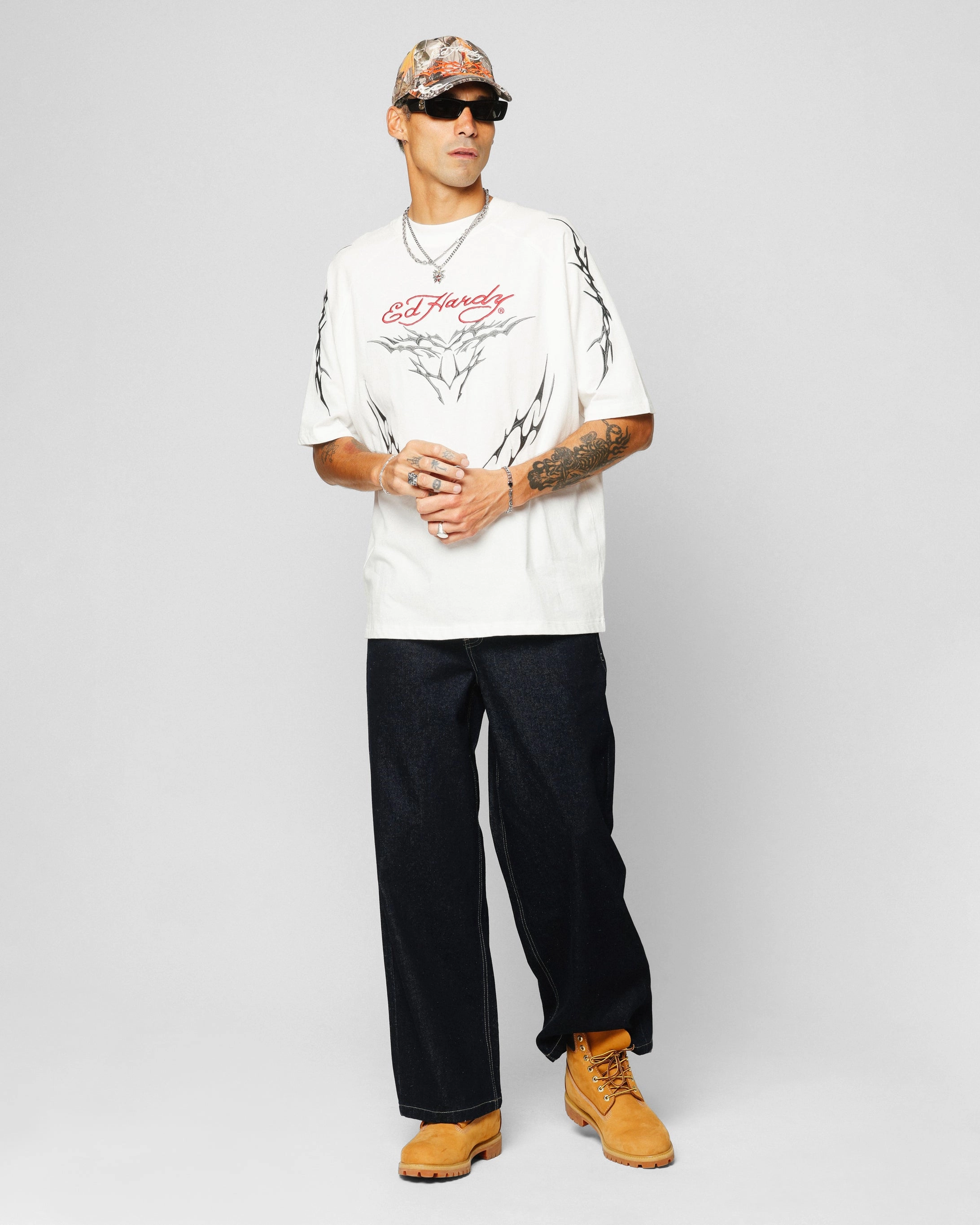 Subtle Logo Placement Ed Hardy Techno Oversized T-Shirt Vintage Wash