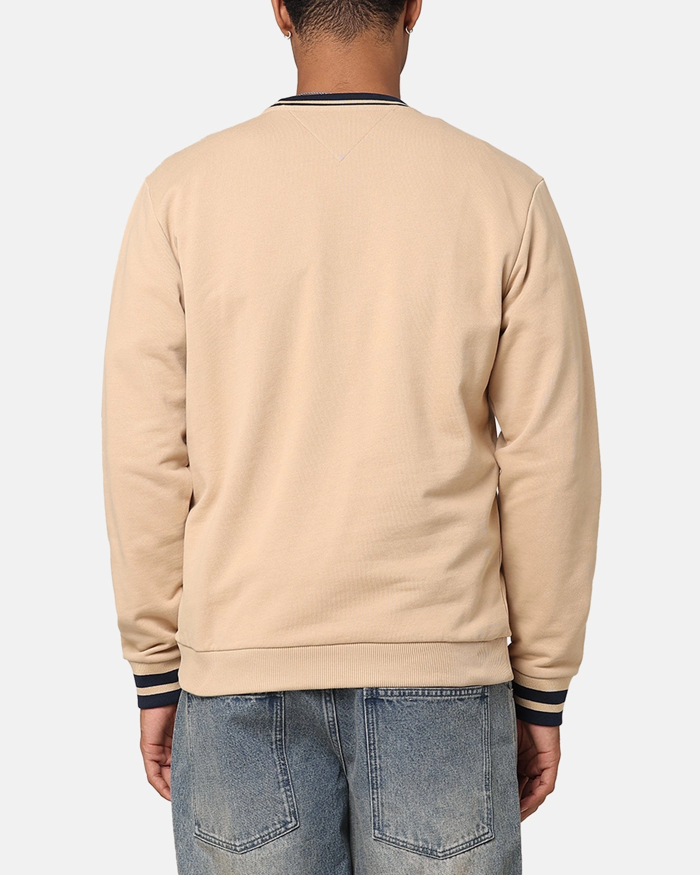 Tommy Jeans TJM Reg Tipping Varsity Crewneck Tawny Sand Lightweight Thermal Cozy Knit Look