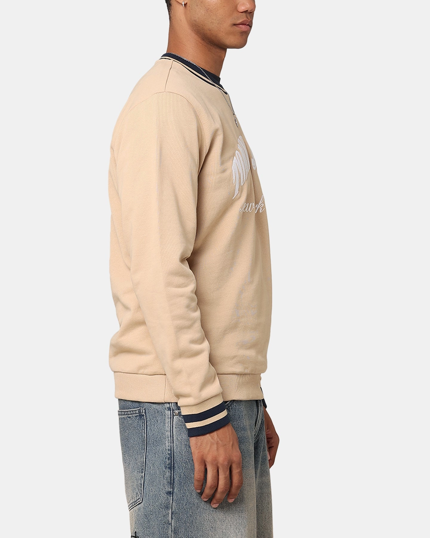 Comfy Vibe Snuggly Fit Tommy Jeans TJM Reg Tipping Varsity Crewneck Tawny Sand