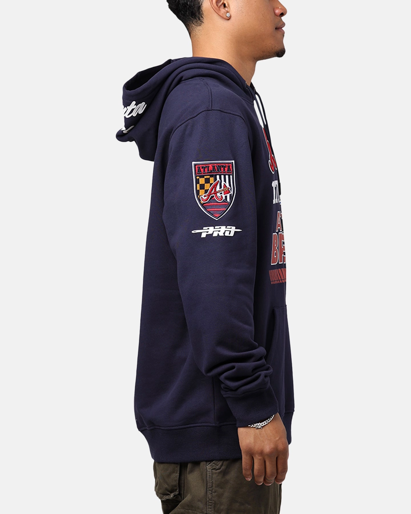 Pro Standard Atlanta Braves Fast Lane Hoodie Midnight Navy Bonded Shoulder Guards