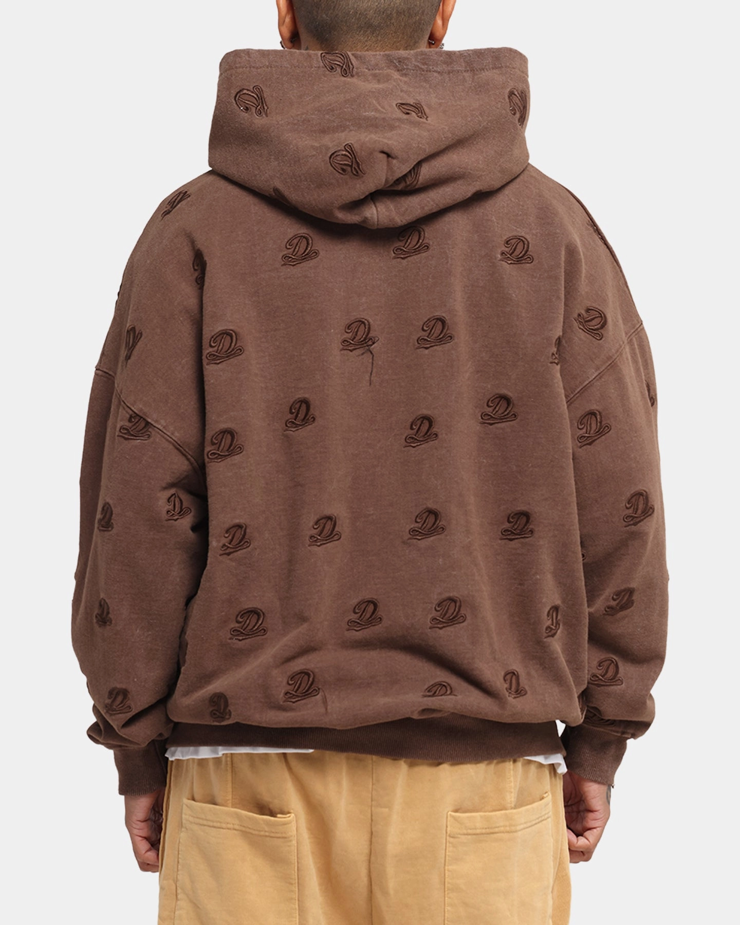 Dreamville Logo All Over Zip Hoodie Brown Festival wear Tonal Logo Embroidery