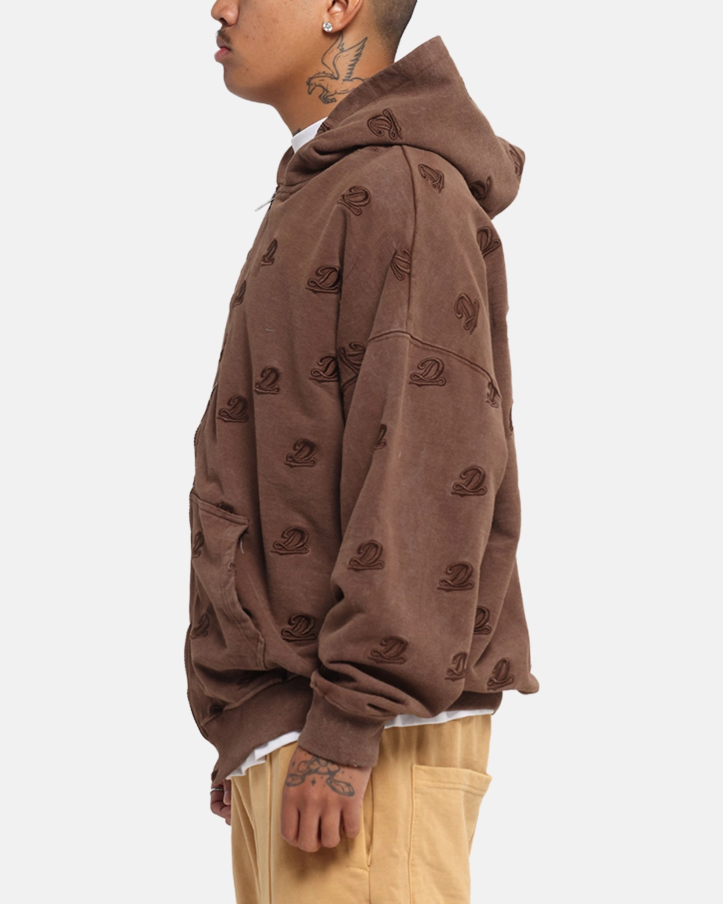 Dreamville Logo All Over Zip Hoodie Brown Daily Style