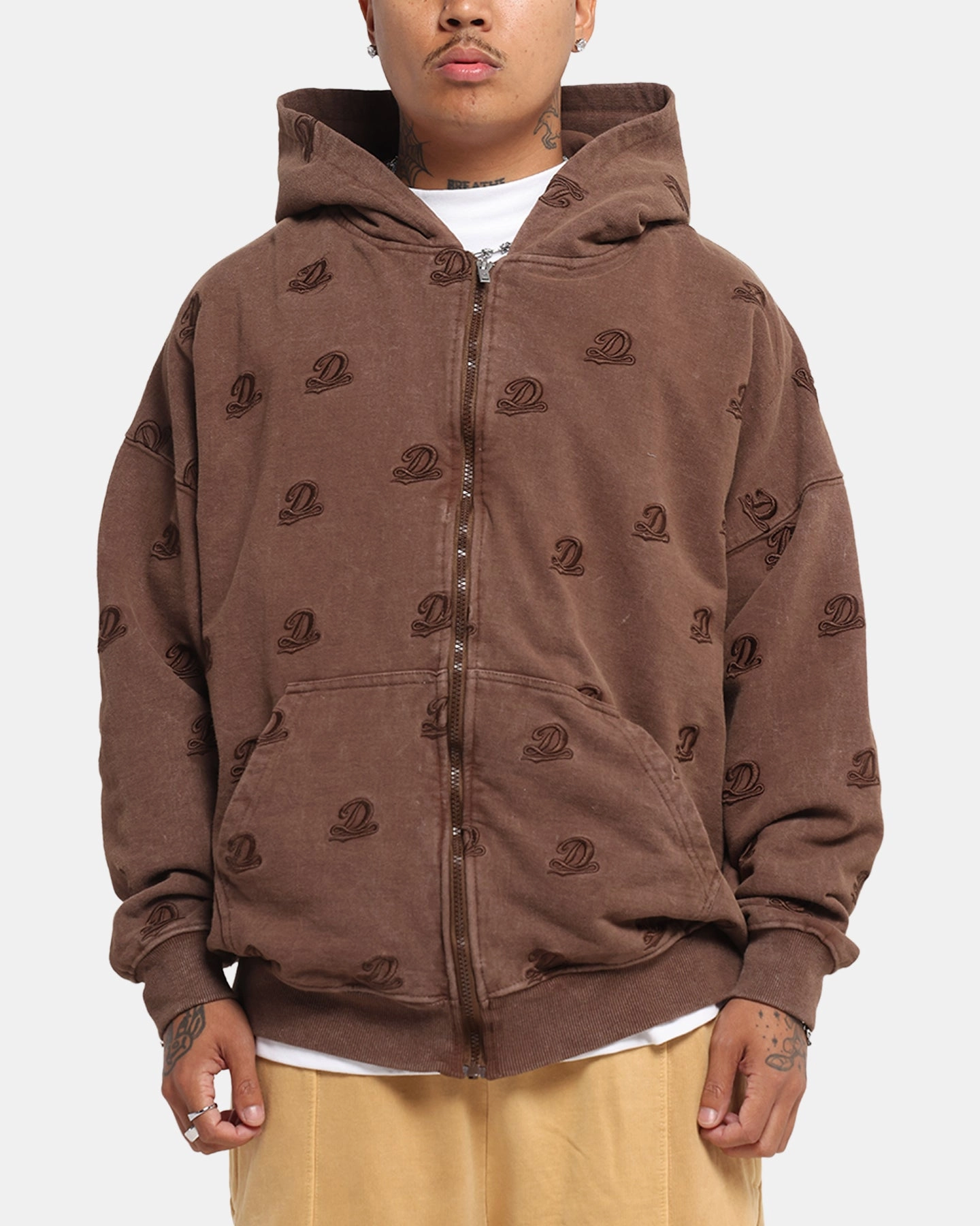 Dreamville Logo All Over Zip Hoodie Brown Breathable mesh lining Georgette details