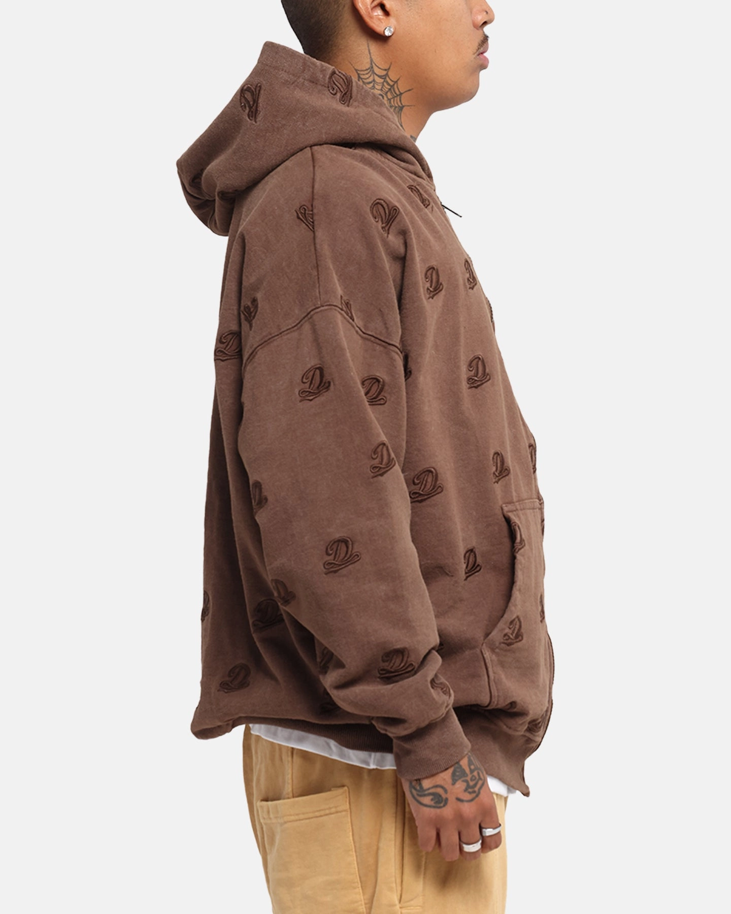 Dreamville Logo All Over Zip Hoodie Brown Triple Stitched Seams