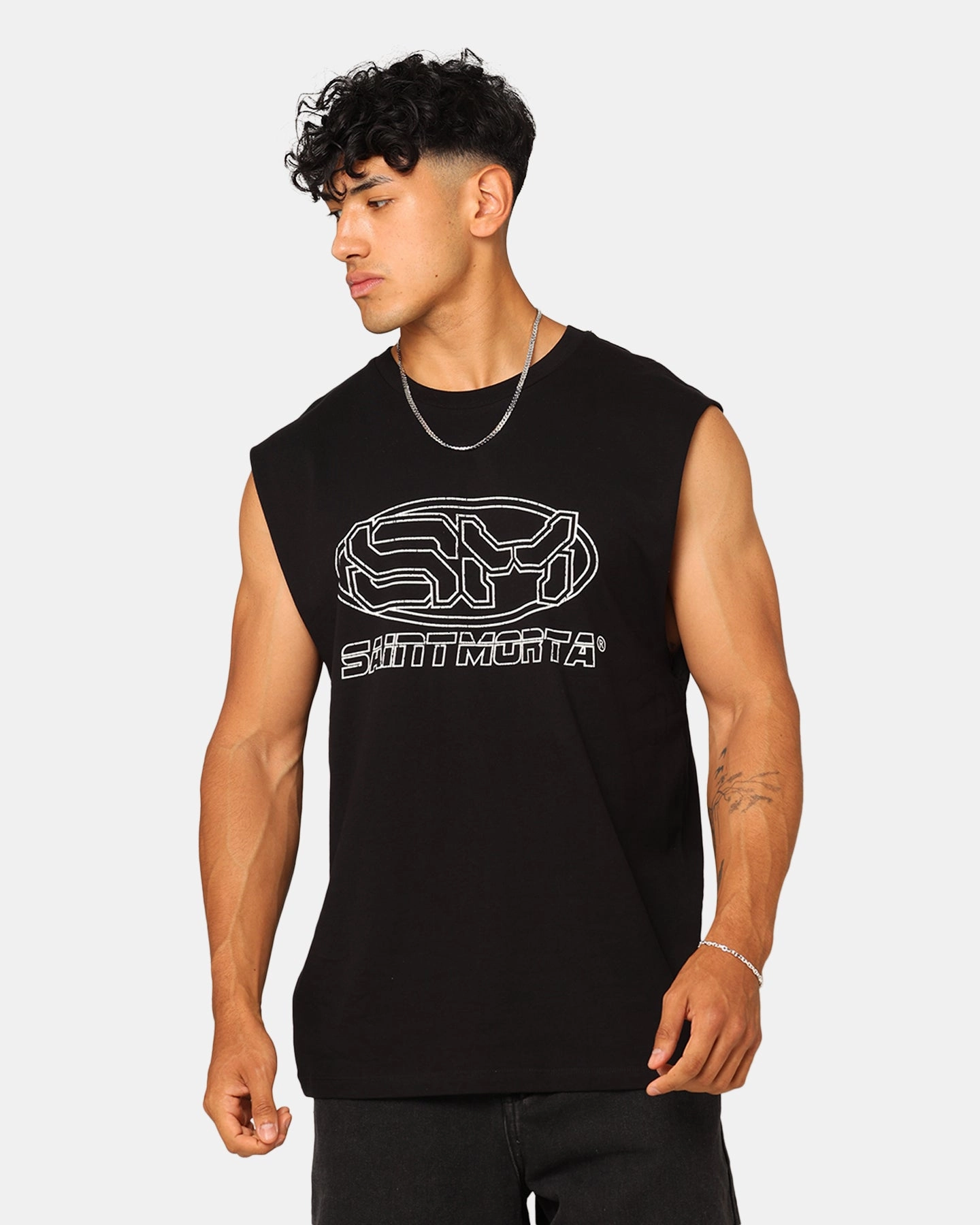 Saint Morta Rage Motors Oversized Muscle T-Shirt Black back to school Light and Comfortable