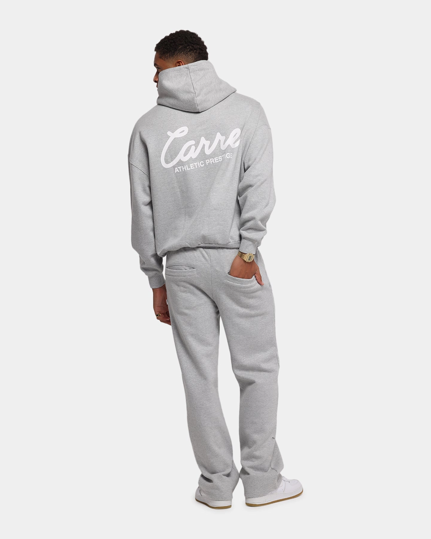 Carre Prestige Script Hoodie Grey Marle Ribbed Hemming