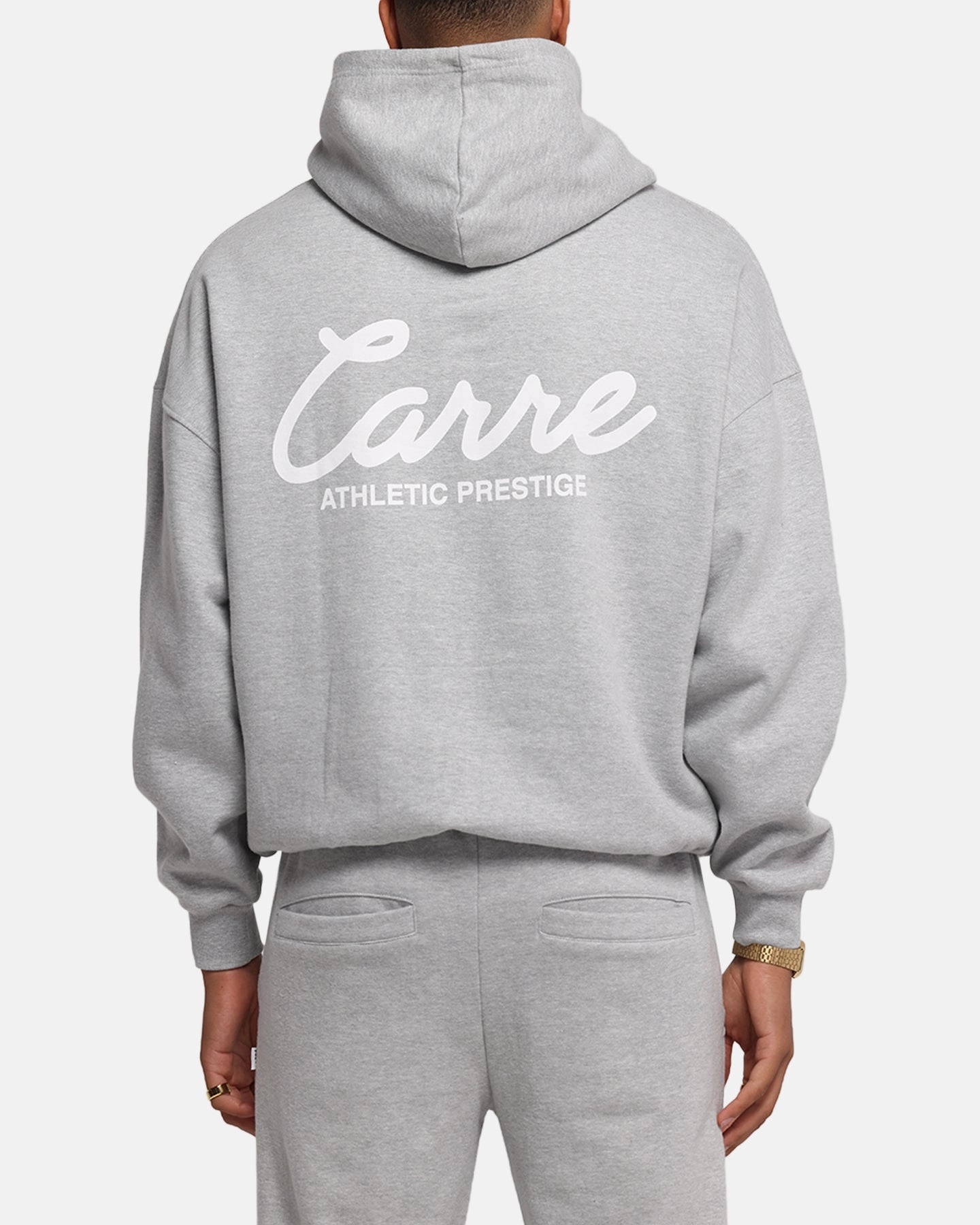 Androgynous style Flexible Hood Carre Prestige Script Hoodie Grey Marle