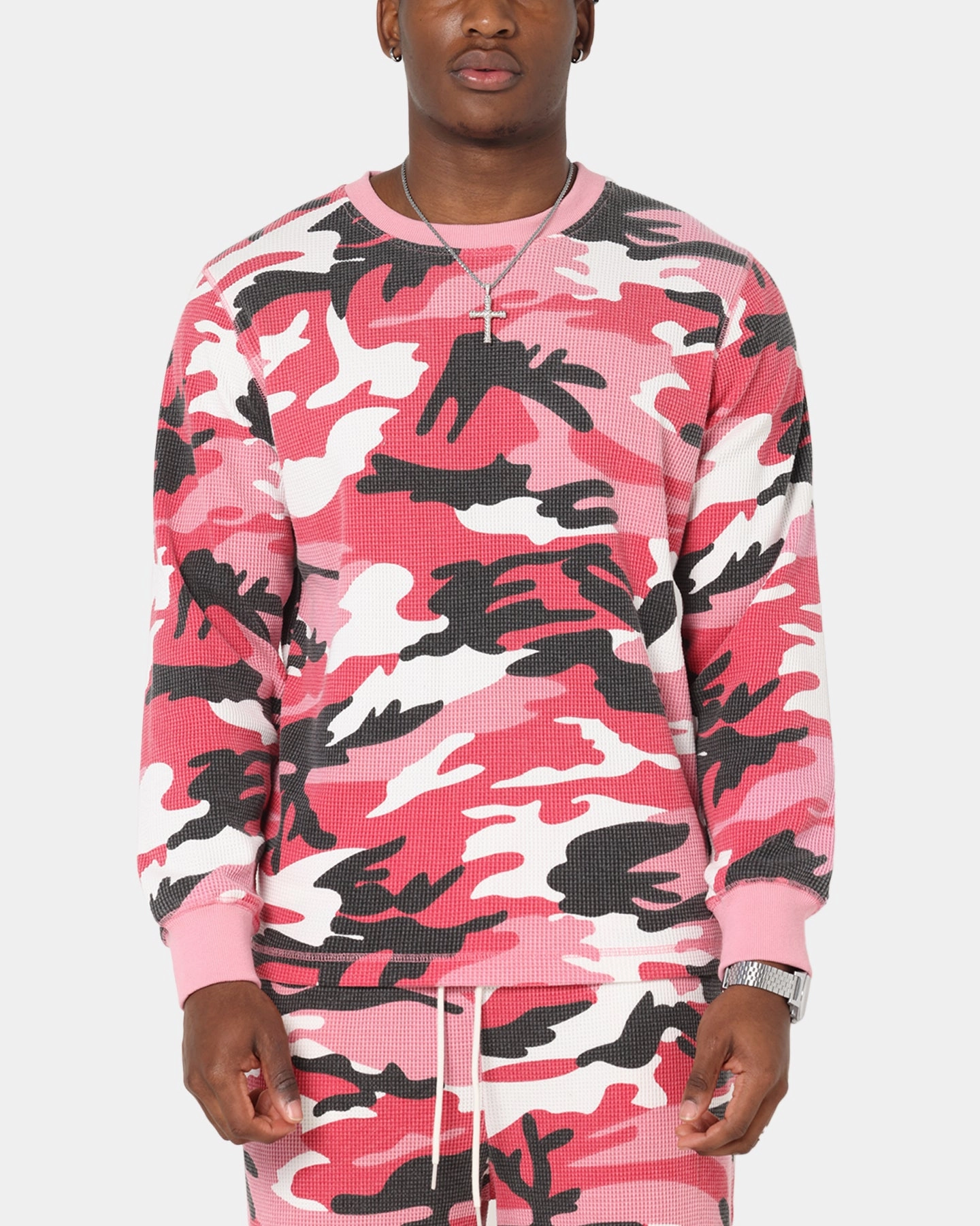 XXIII Printed Thermal Long Sleeve T-Shirt Pink Camo Chic Comfort Style Outdoor Look