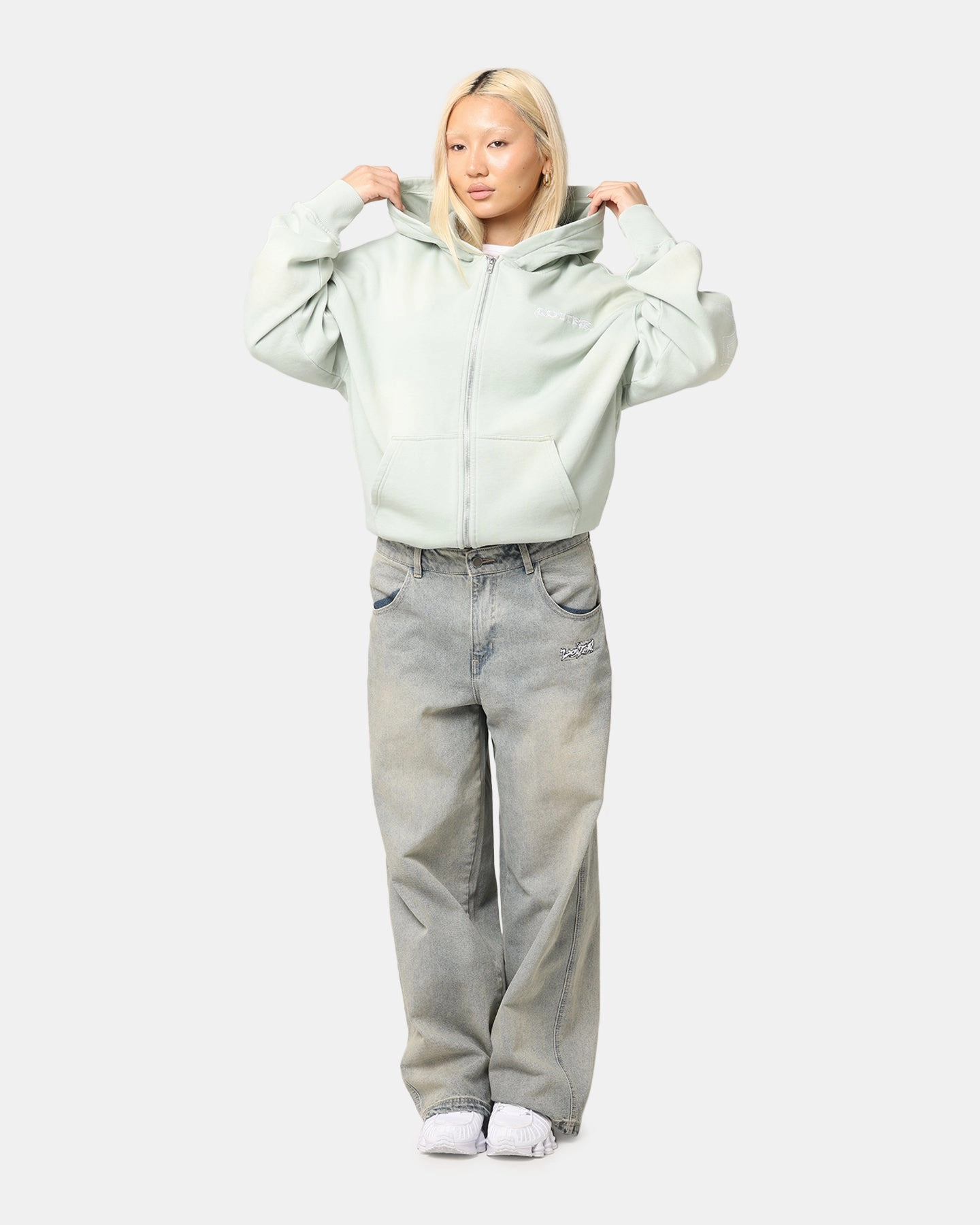 Loiter Atmosphere Full Zip Hoodie Washed Green Calendar comfort enhancer