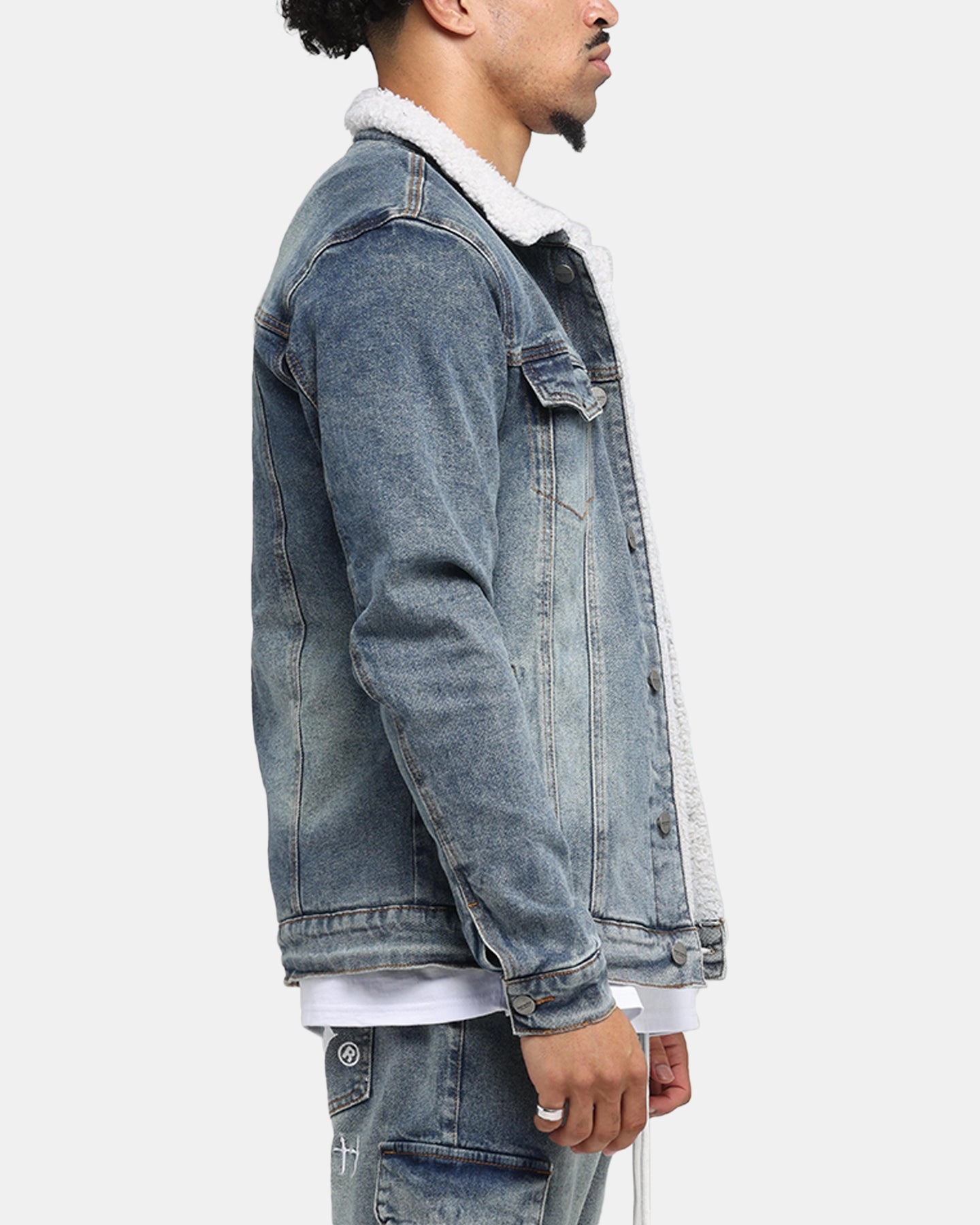 Saint Morta Sherpa Denim Jacket Dirty Denim Build