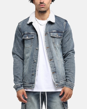 Saint Morta Sherpa Denim Jacket Dirty Denim Compression Strap Adjustment