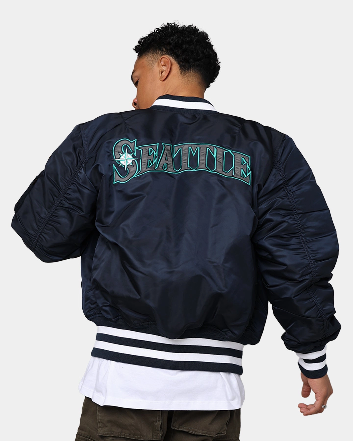 Attraction Altruism New Era X Alpha Series X MLB Seattle Mariners MA-1 Bomber Jacket Navy