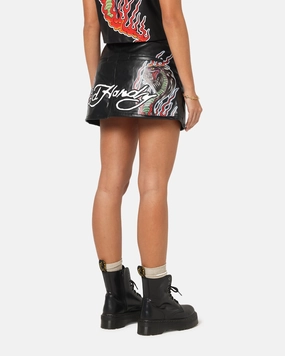Ed Hardy Women's Vegan Leather Biker Mini Skirt Black party look Minimal Style