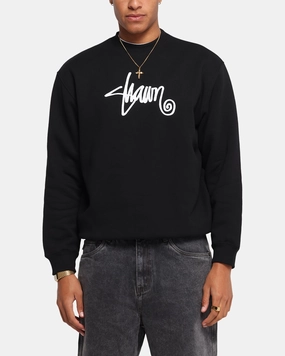 S Double Shawn Script Crewneck Black Essential Knitwear Breathable Design