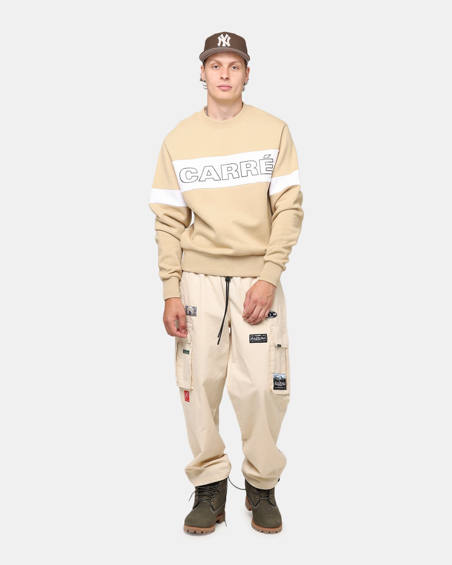 Carre Bars Crewneck Stone/White Textured Fabric Fashionable Layer