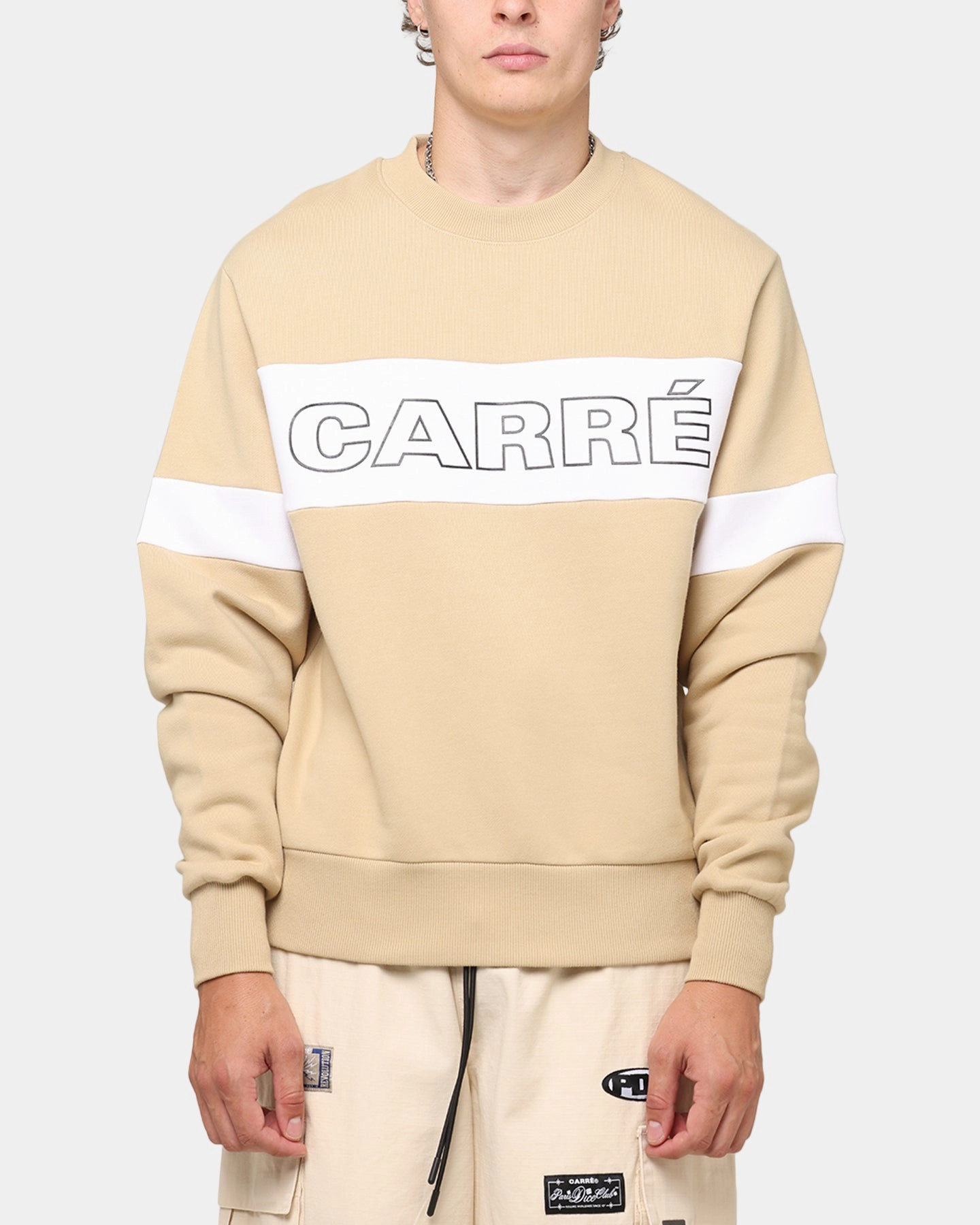 Carre Bars Crewneck Stone/White Essential Wardrobe Recycled Yarn