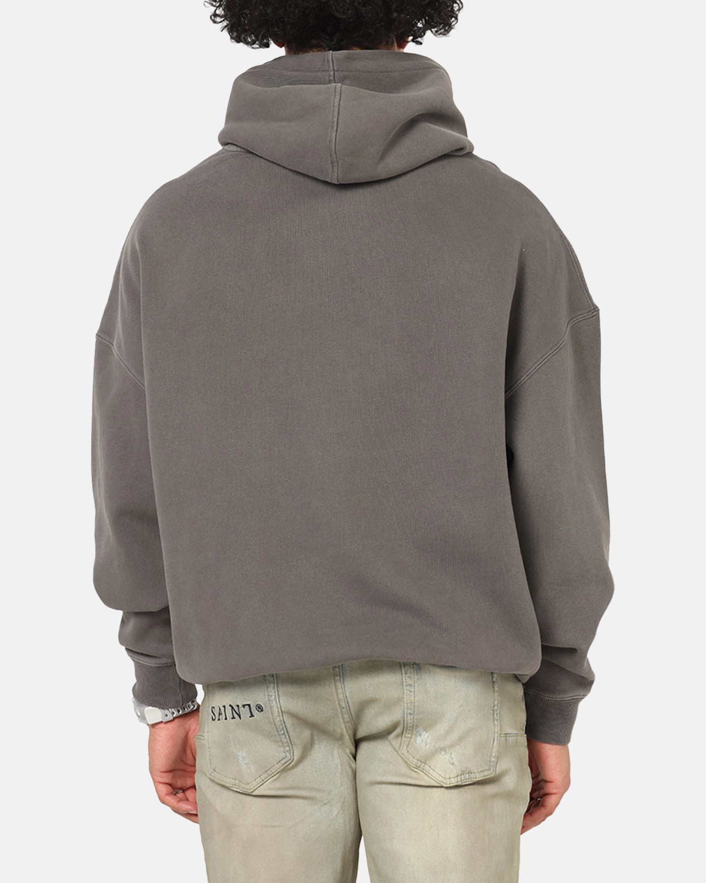 Brushed Interior Texture Saint Morta Studios Logo Boxy Hoodie Washed Black