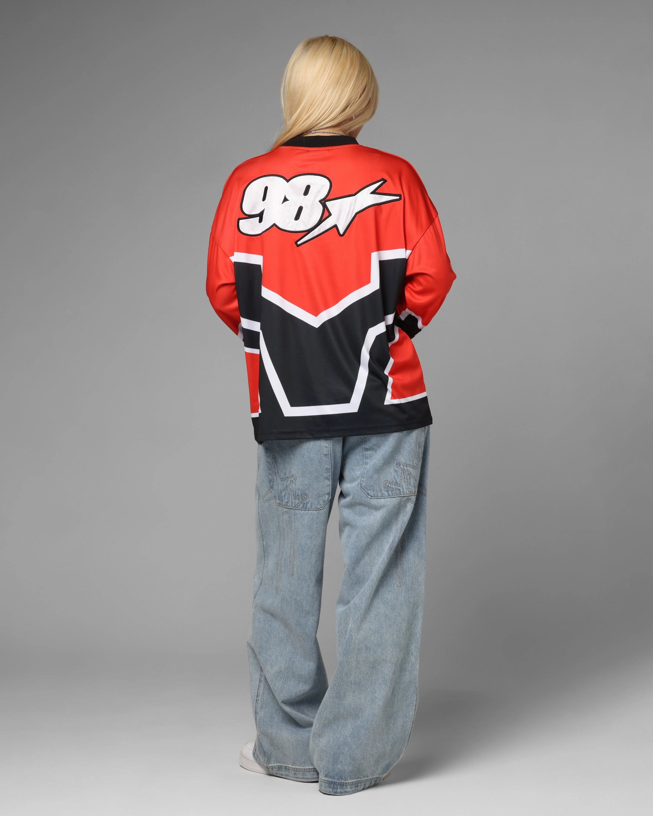 back to school Stylish Casual Loiter Thrill Racing Long Sleeve T-Shirt Red