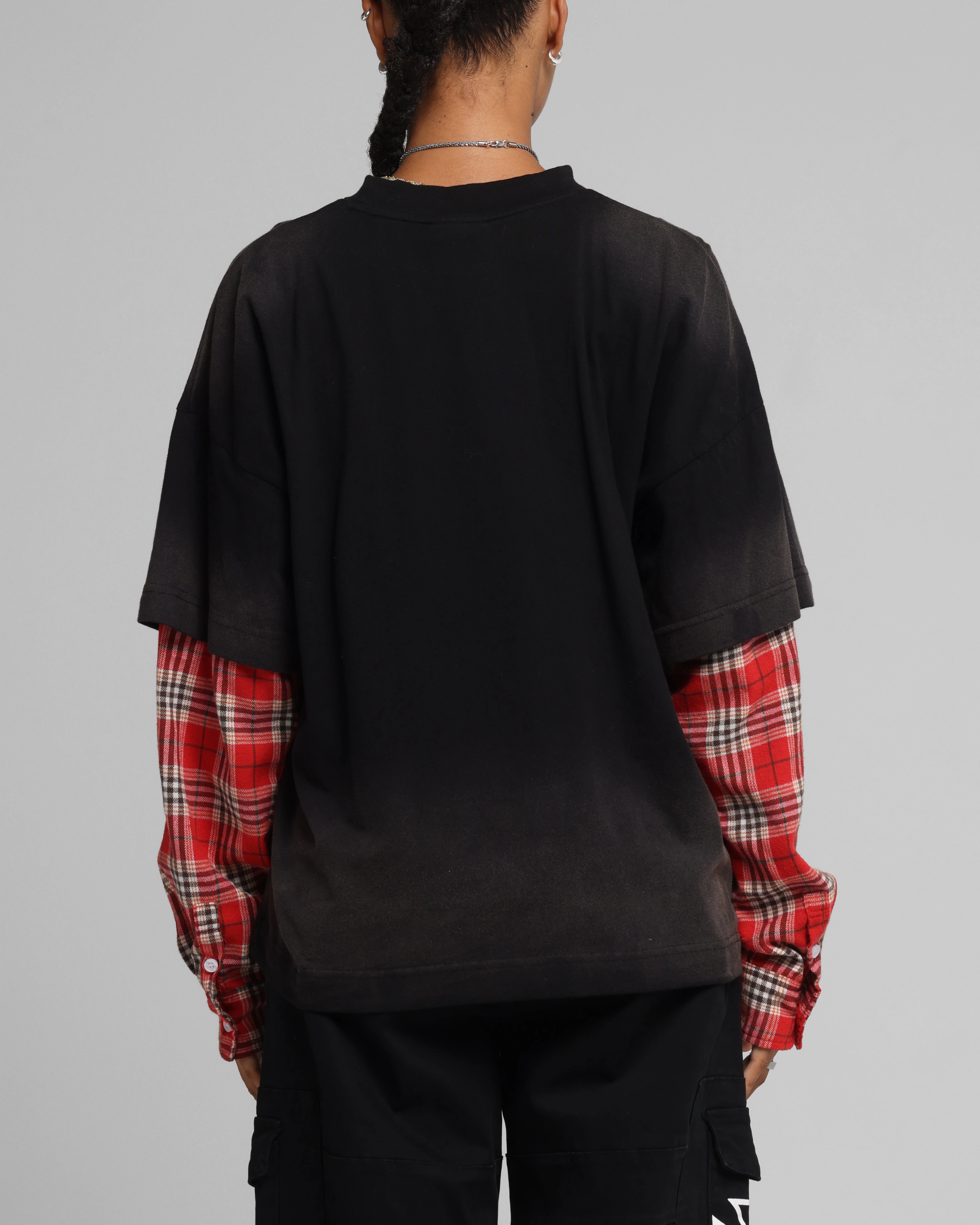 Loiter Layered Flannel T-Shirt Black/Red All-Purpose Comfort