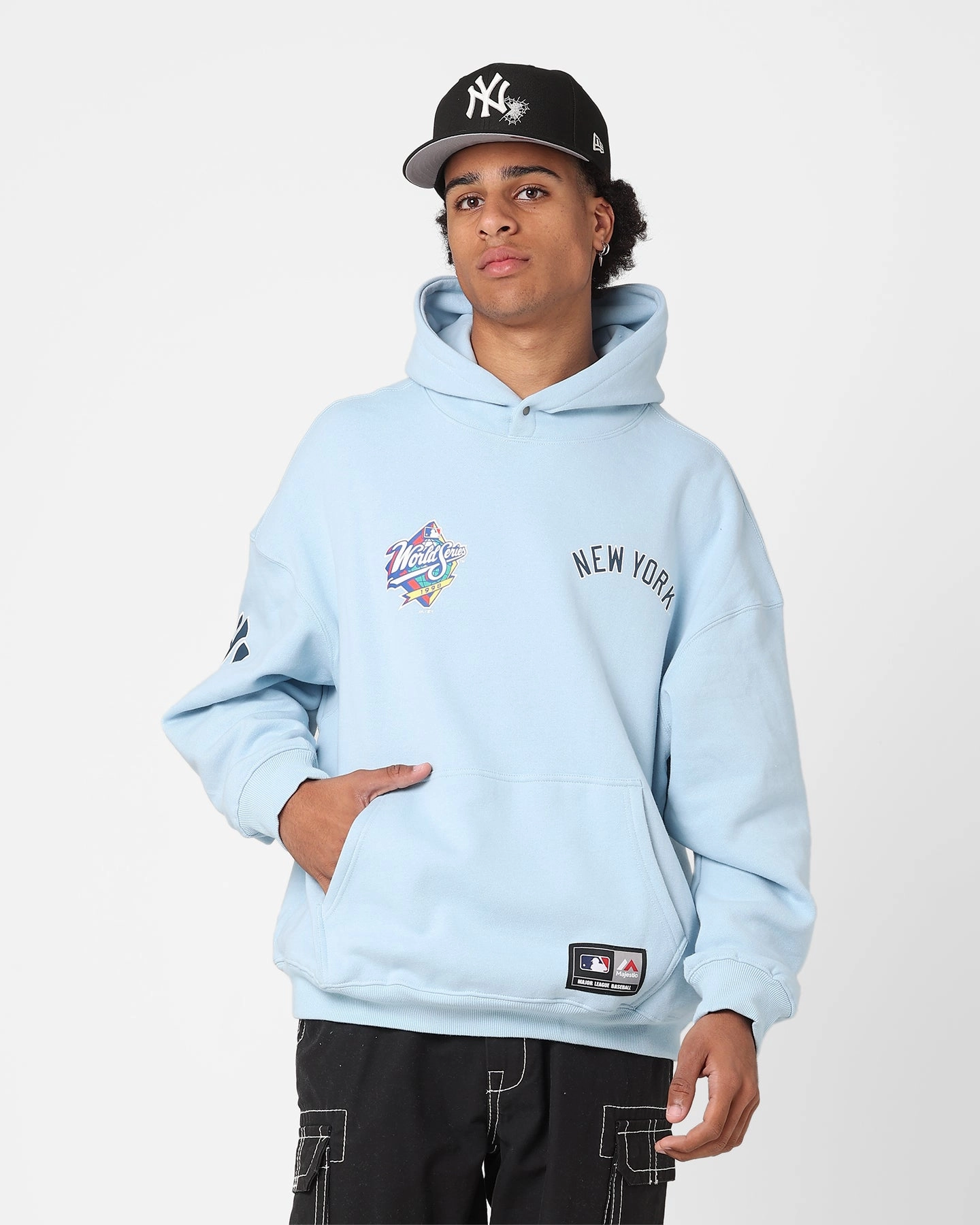 Majestic Athletic New York Yankees Vintage Athletic Pop Neck Hoodie Glacial Blue Insulated Comfort