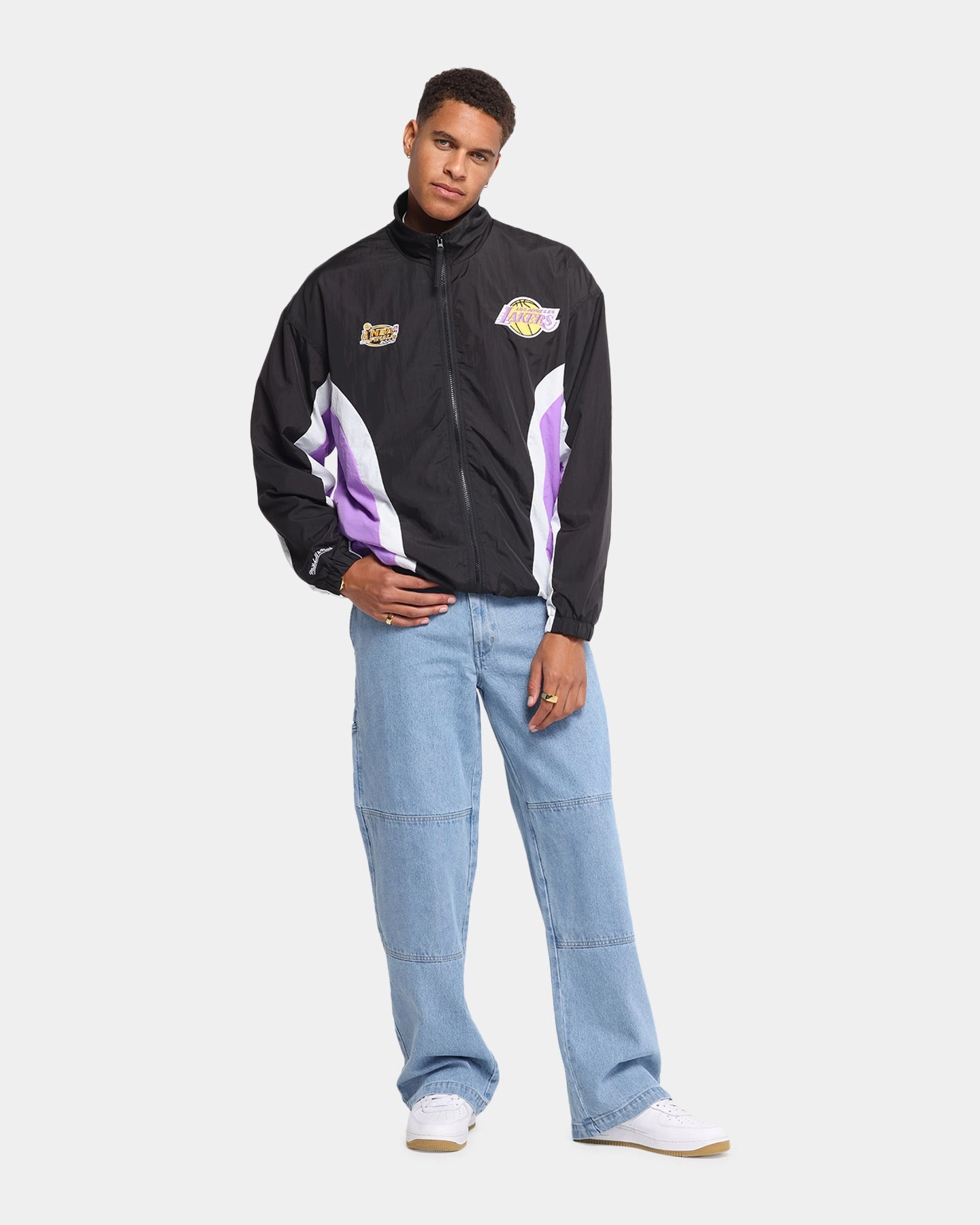 Mitchell & Ness Los Angeles Lakers Nylon Track Jacket Black/Purple Commemorate Stock
