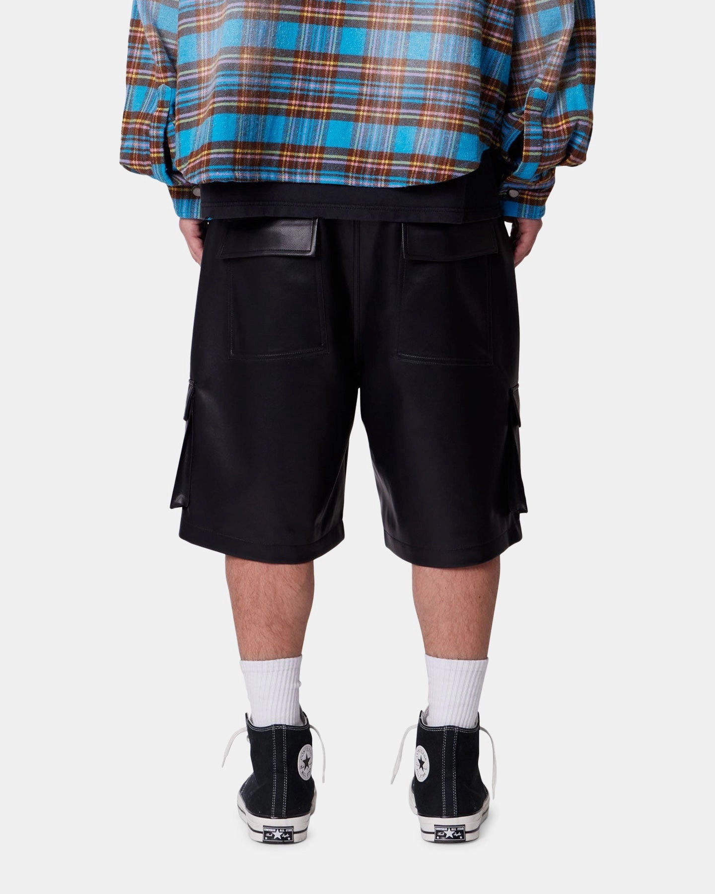 MNML Baggy Vegan Leather Cargo Shorts Black FlexibleMobility Outdoor Apparel