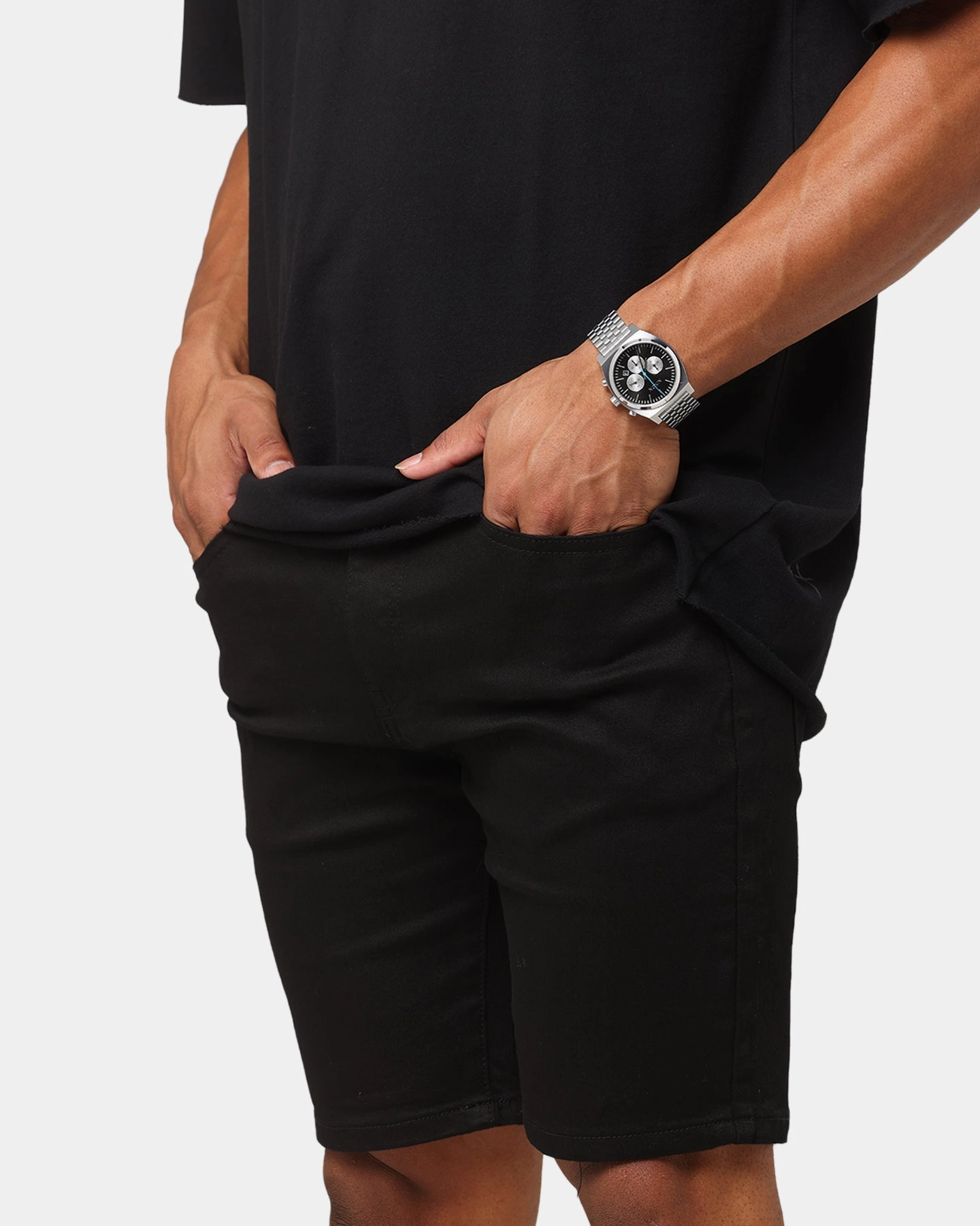 Retroreflective Accents button fly Saint Morta Dynasty Denim Shorts Black