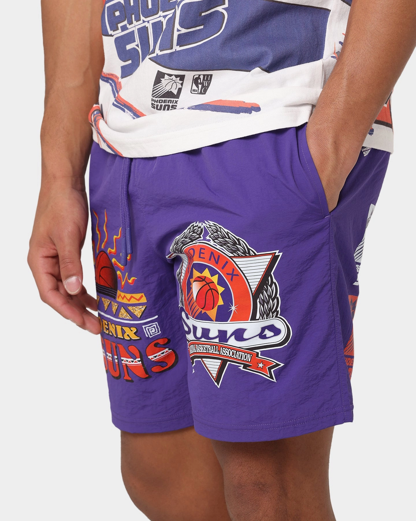 Comfortable Style ZipperedSecurity Mitchell & Ness Phoenix Suns Rays Shorts Faded Purple