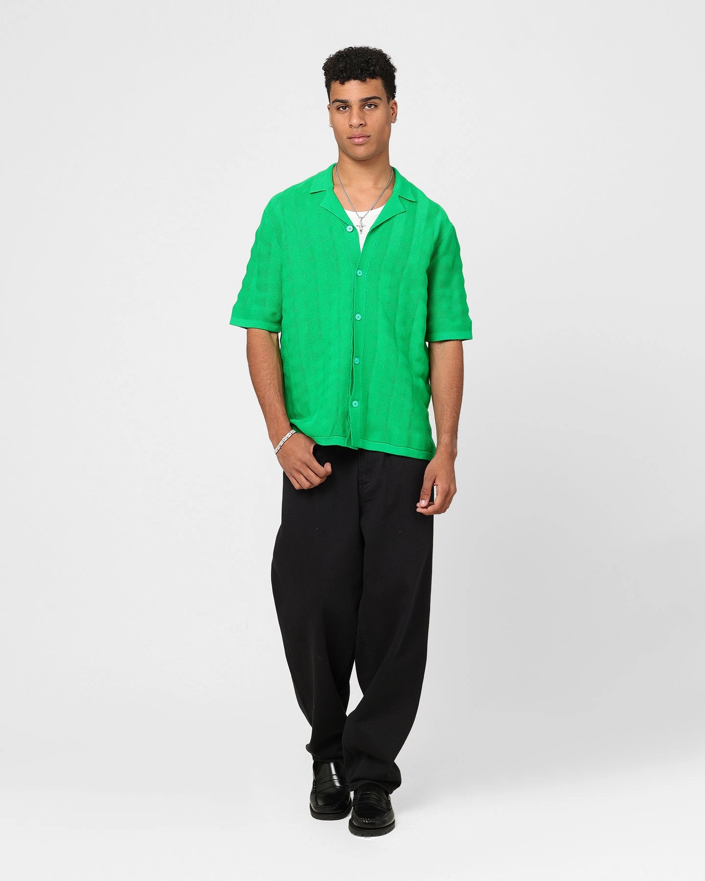 Wrinkle Resistant XXIII Lorenzo Knit Button Up Shirt Green