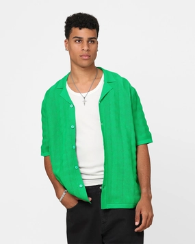 Hooded Neckline XXIII Lorenzo Knit Button Up Shirt Green