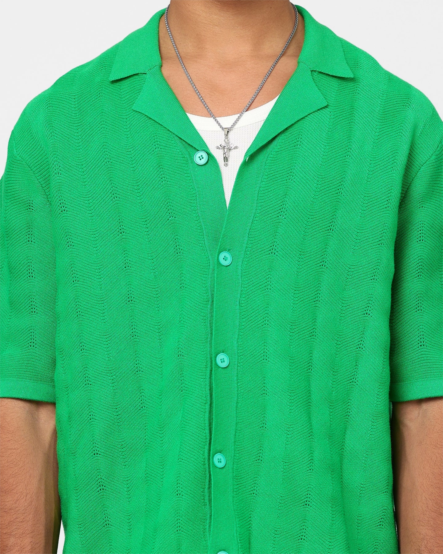 Animal Print XXIII Lorenzo Knit Button Up Shirt Green