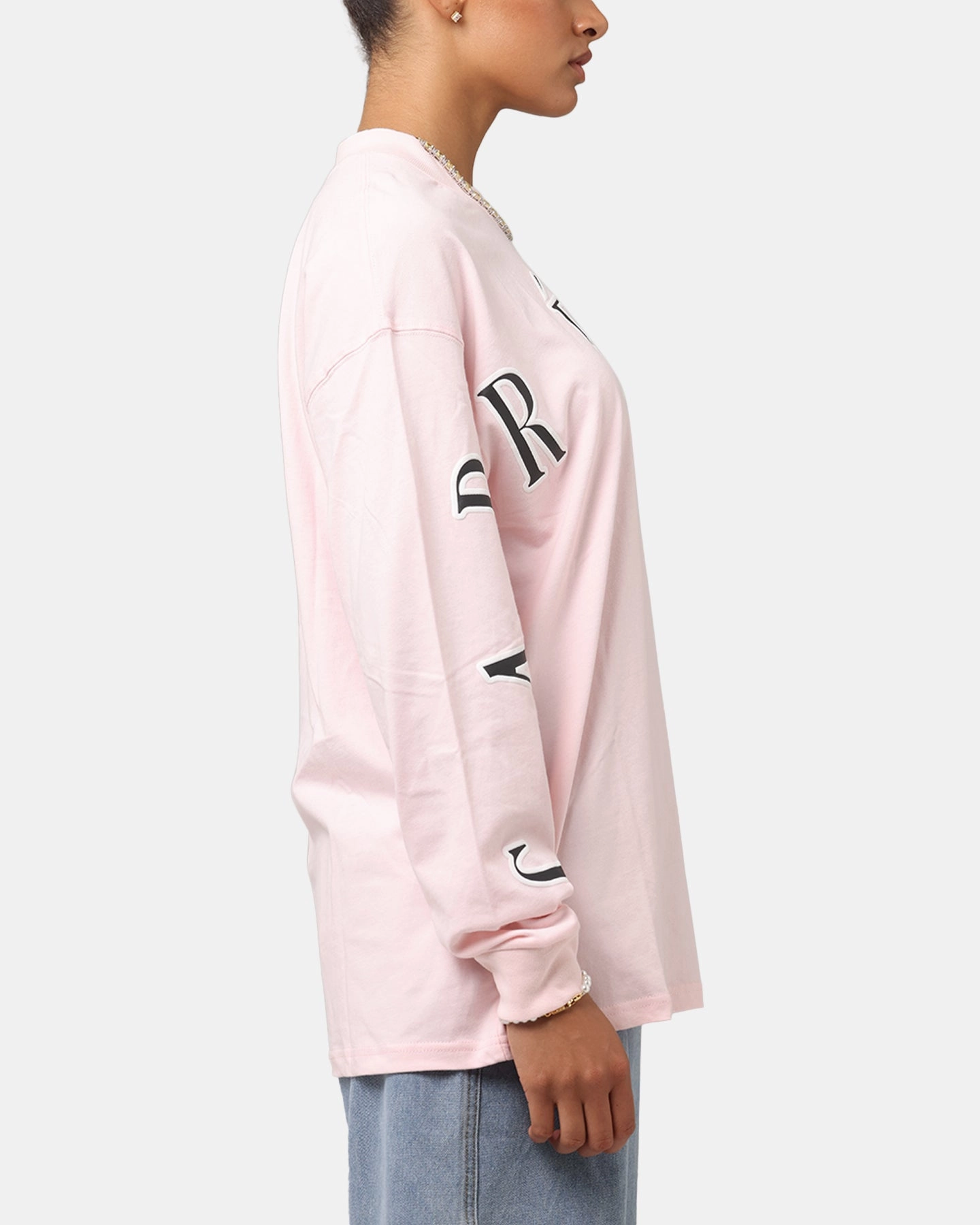 Striped Pattern Carre Global Oversized Long Sleeve T-Shirt Pink