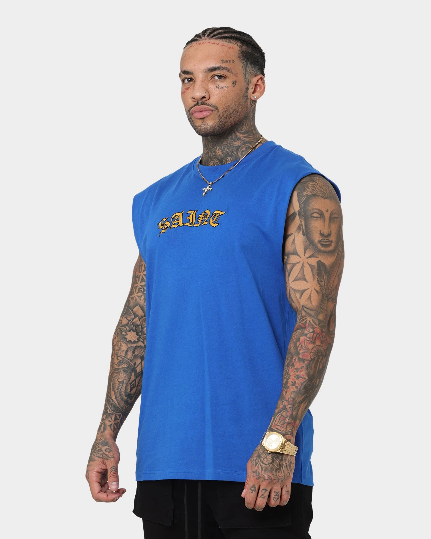 Saint Morta Graveyard Oversized Muscle T-Shirt Royal/Gold Eco Friendly Dye